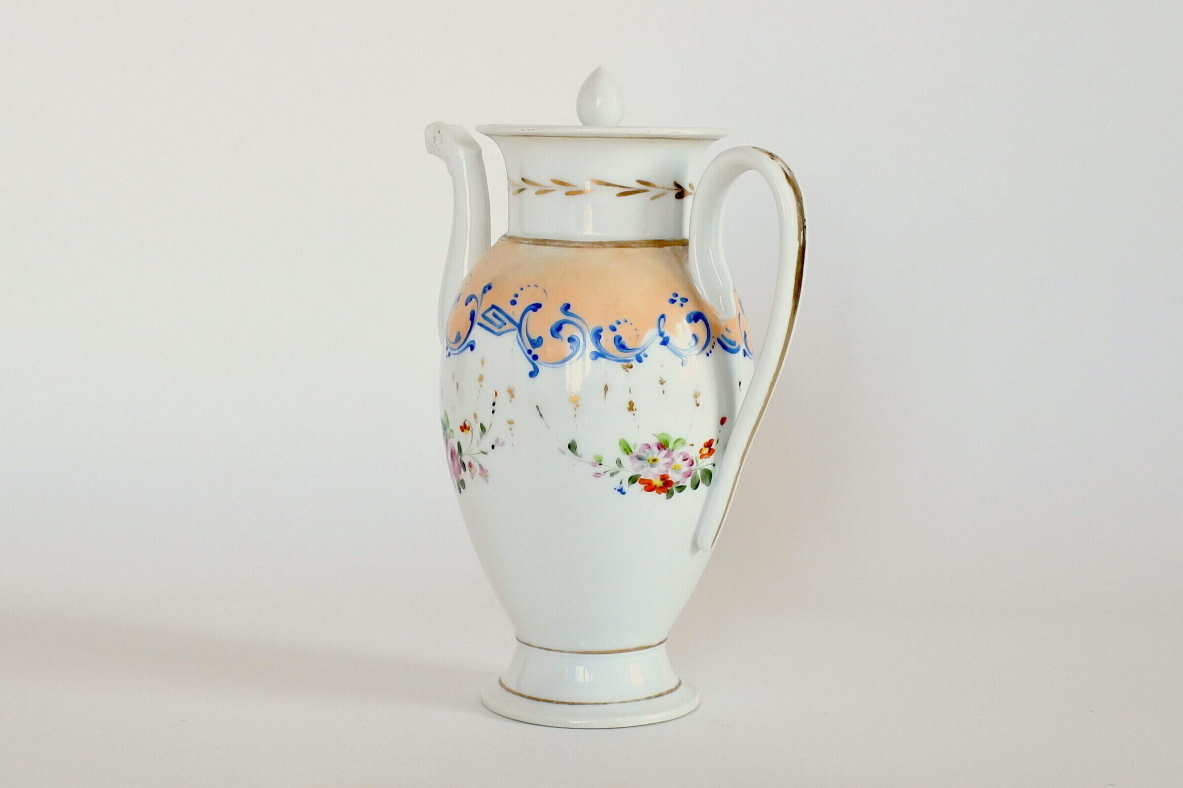 Caffettiera in porcellana Vecchia Parigi - Vieux Paris con fiori e bordi in oro - 2