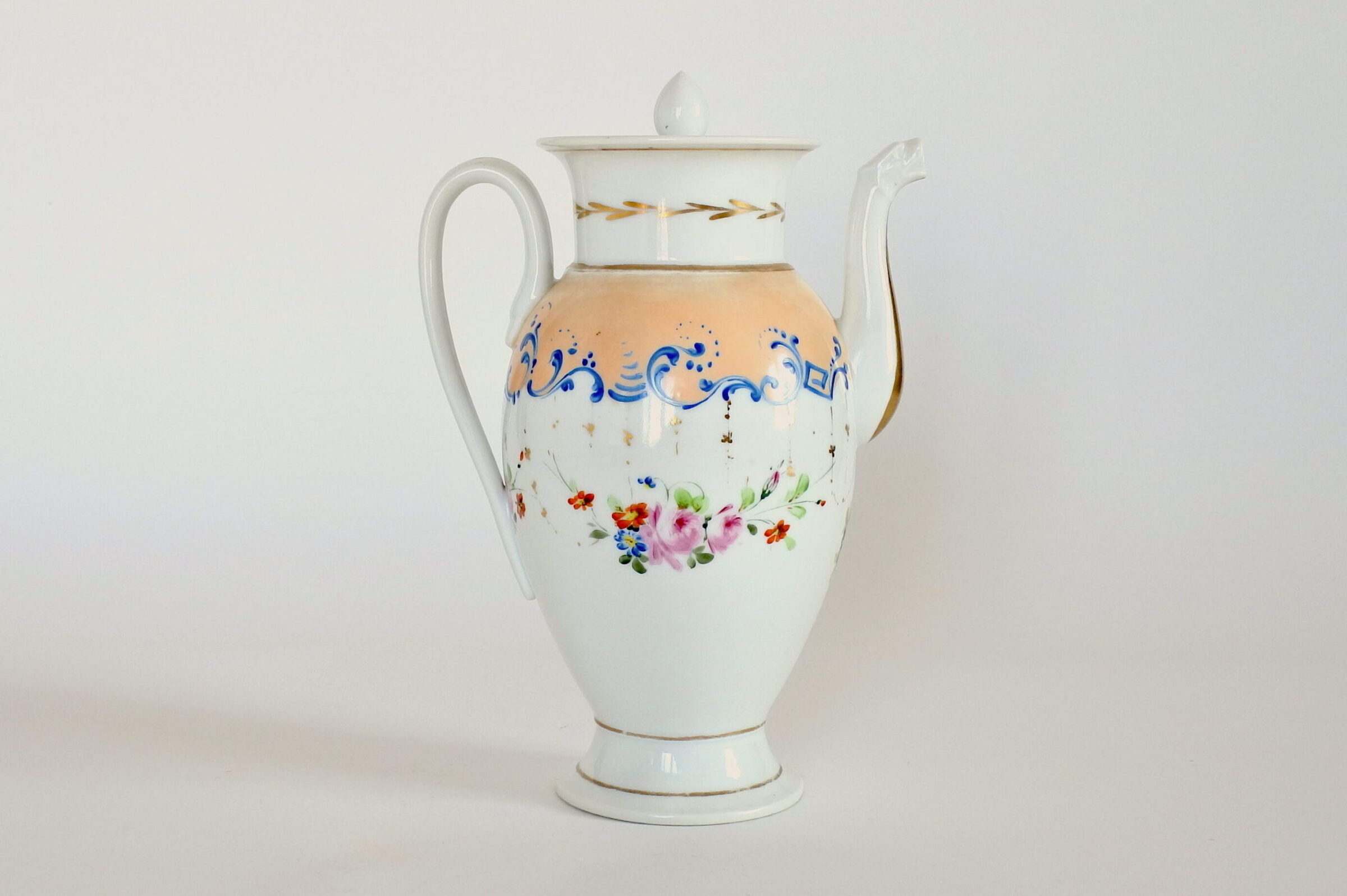 Caffettiera in porcellana Vecchia Parigi - Vieux Paris con fiori e bordi in oro - 4