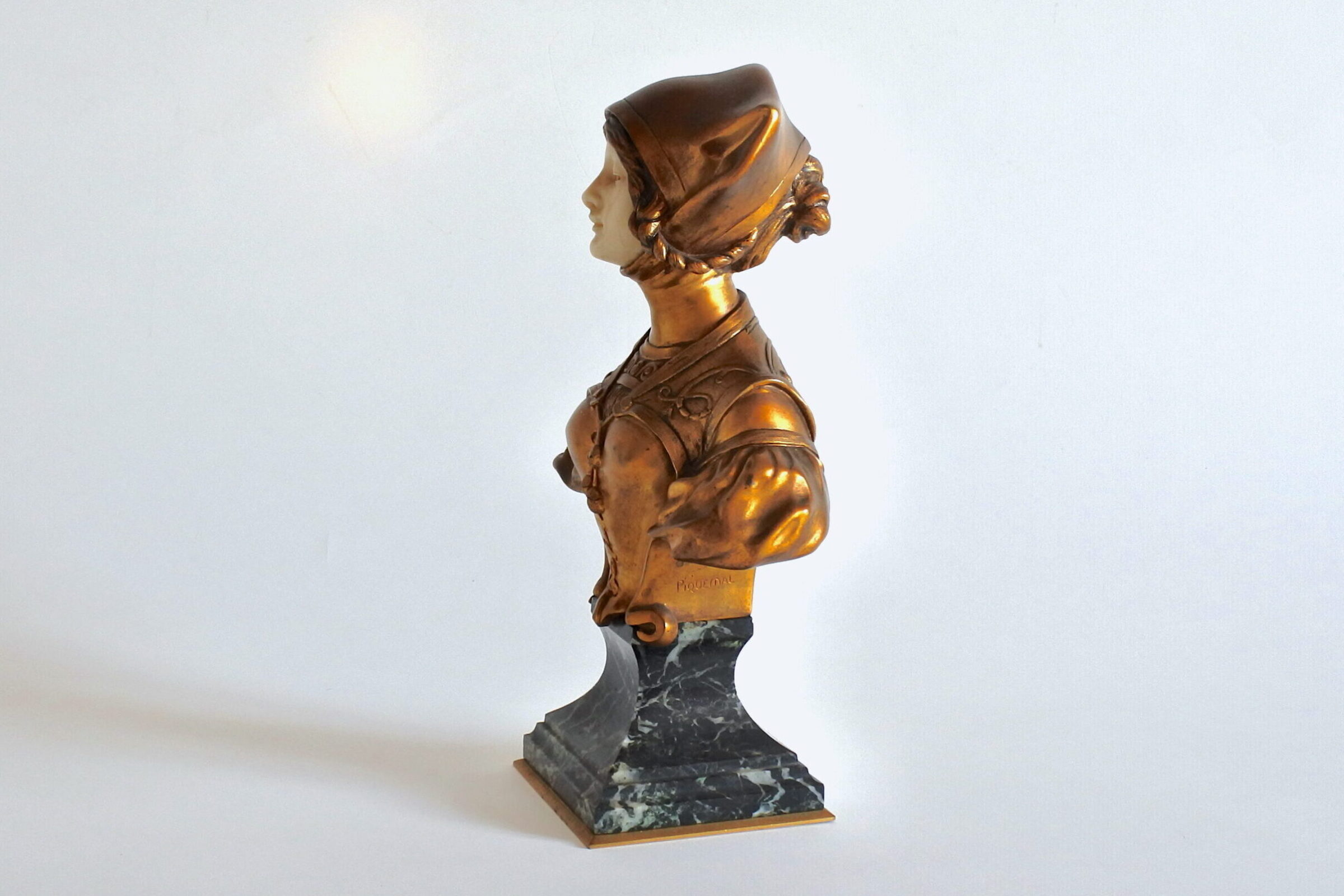 Busto di donna art nouveau in bronzo e avorio - Francois Alphonse Piquemal - 3