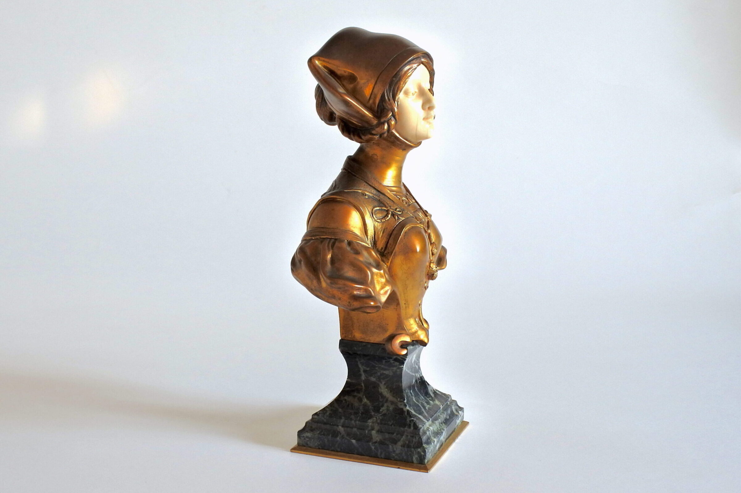 Busto di donna art nouveau in bronzo e avorio - Francois Alphonse Piquemal - 5