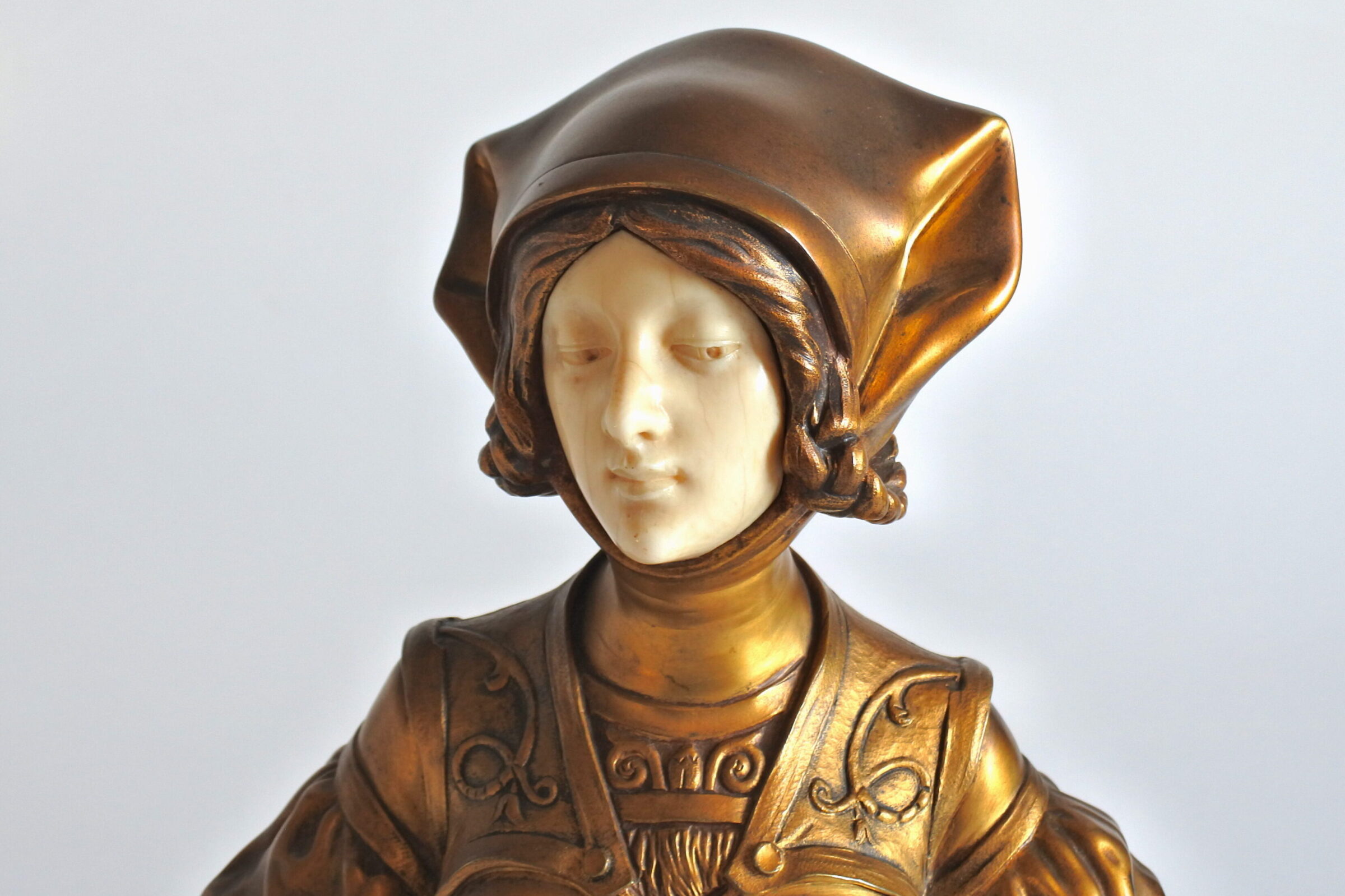 Busto di donna art nouveau in bronzo e avorio - Francois Alphonse Piquemal - 8