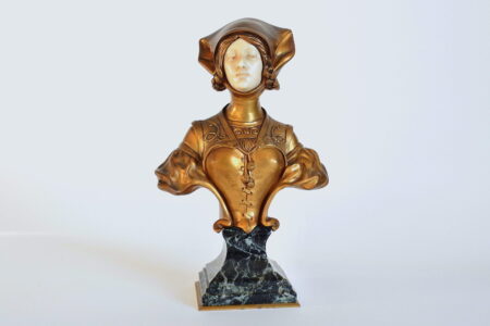 Busto di donna art nouveau in bronzo e avorio - Francois Alphonse Piquemal