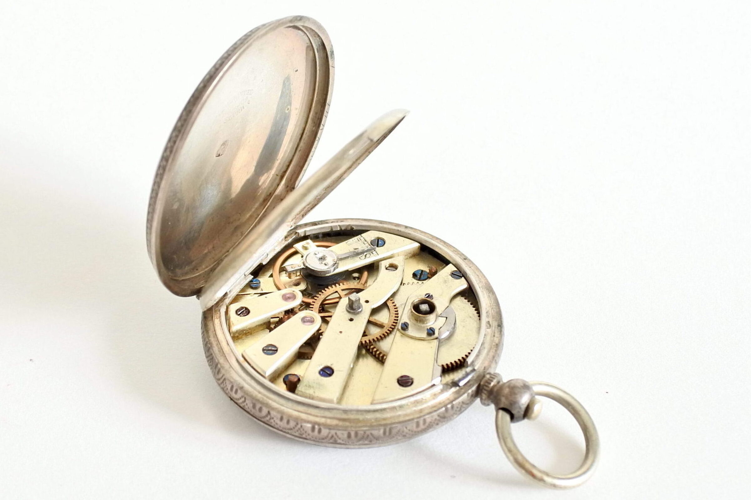 Orologio da tasca in argento con quadrante in smalto e cassa finemente incisa - 4