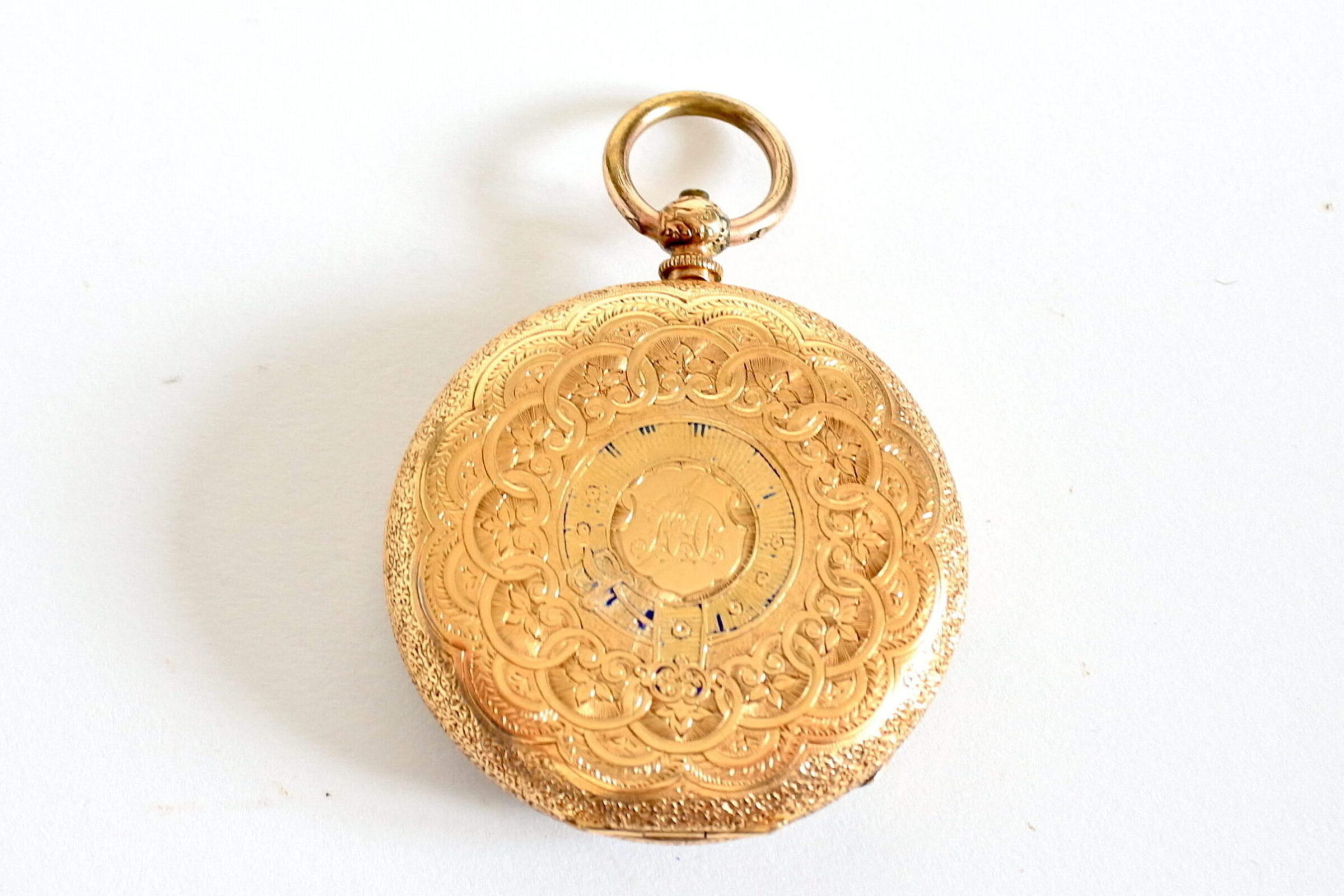 Orologio da tasca in oro 18k con quadrante inciso con motivi floreali - 3