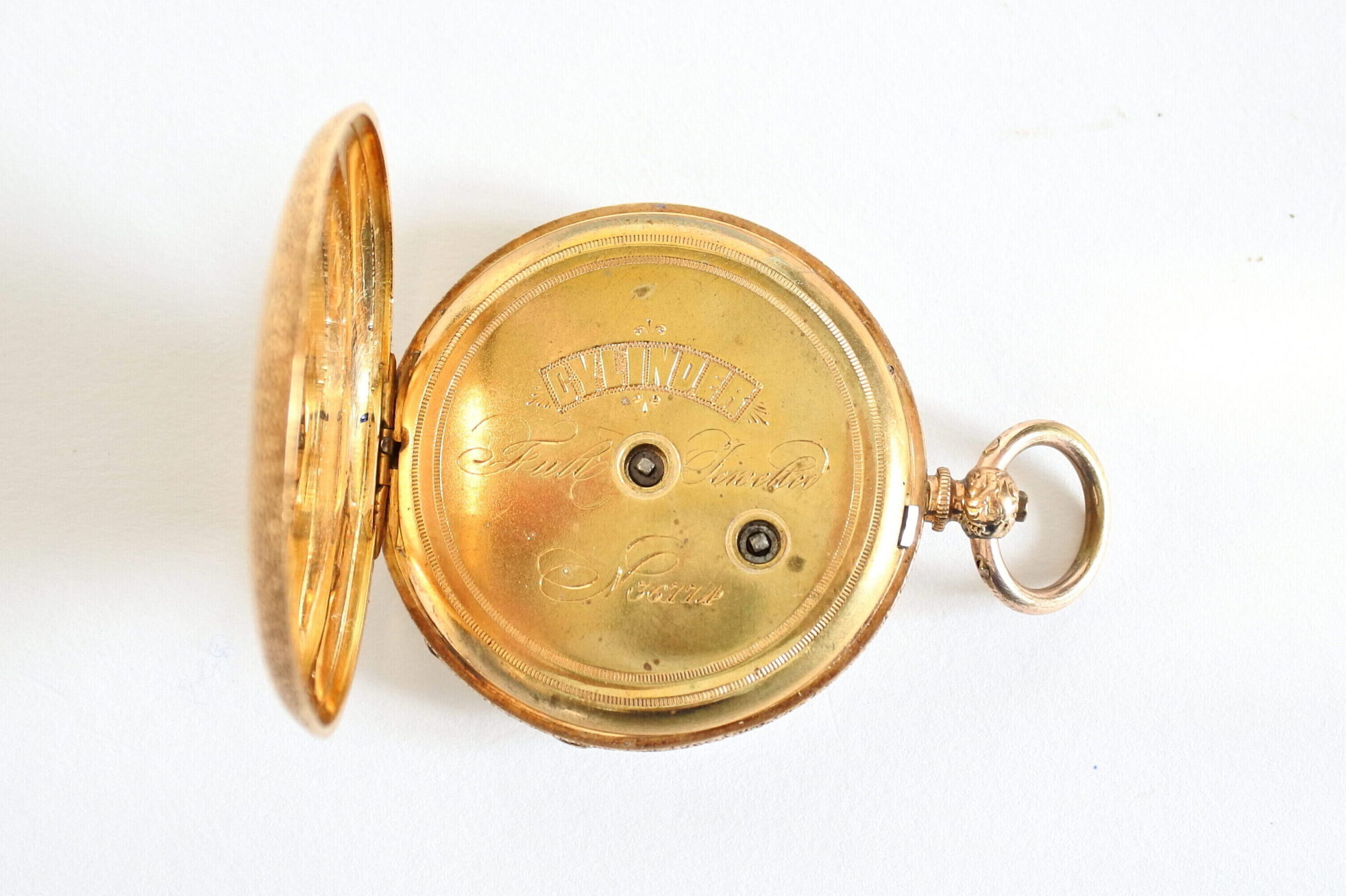 Orologio da tasca in oro 18k con quadrante inciso con motivi floreali - 4
