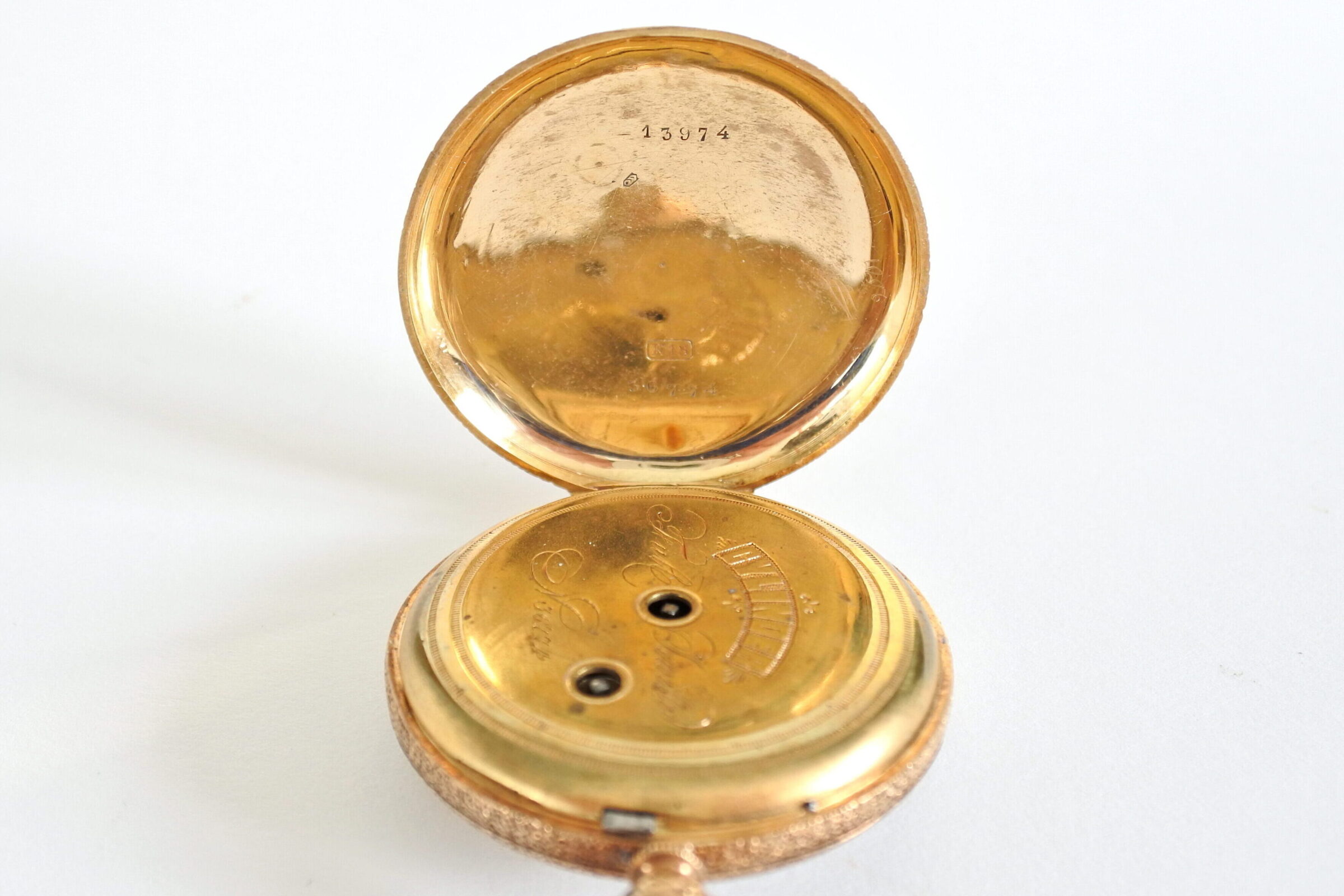 Orologio da tasca in oro 18k con quadrante inciso con motivi floreali - 5