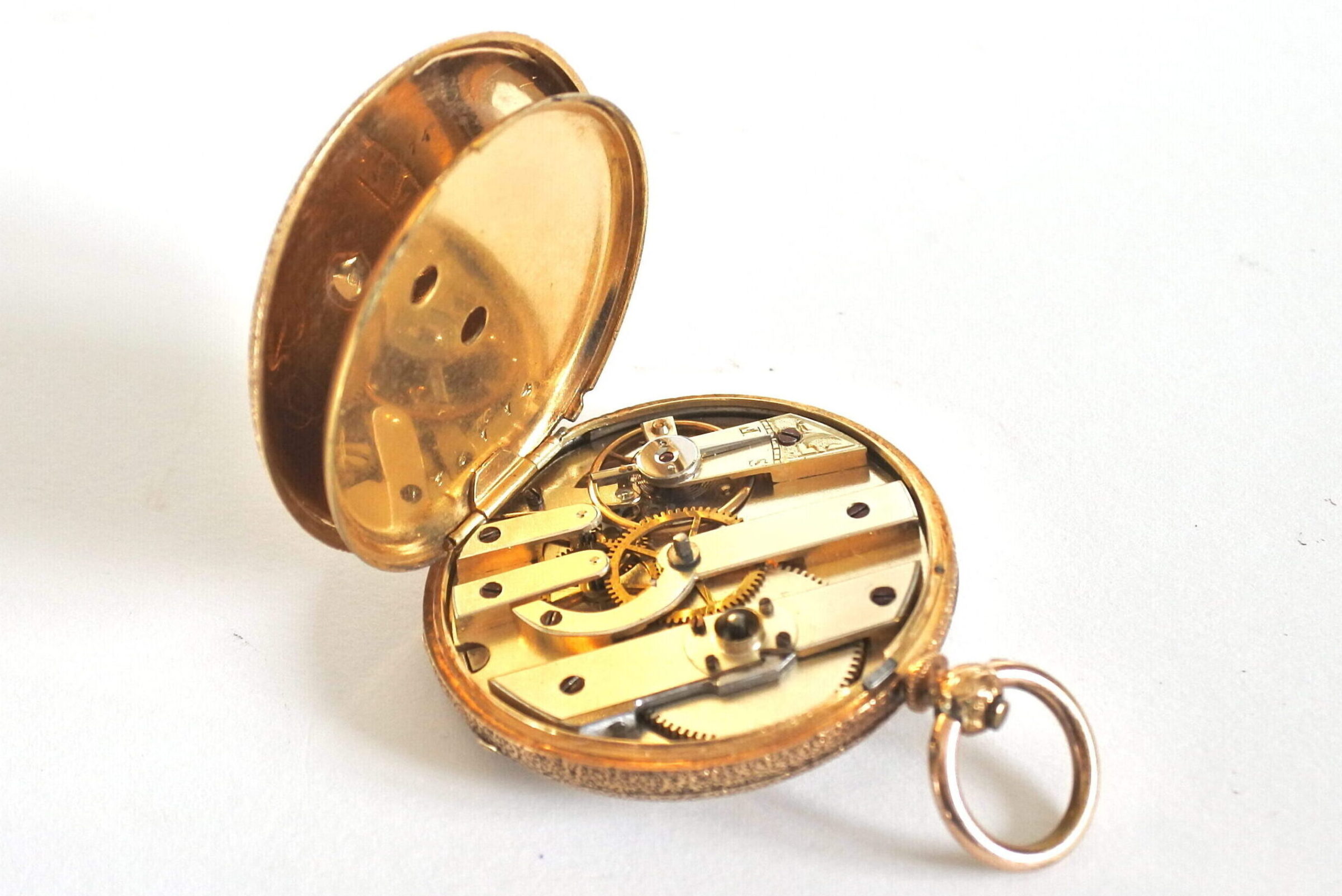 Orologio da tasca in oro 18k con quadrante inciso con motivi floreali - 7
