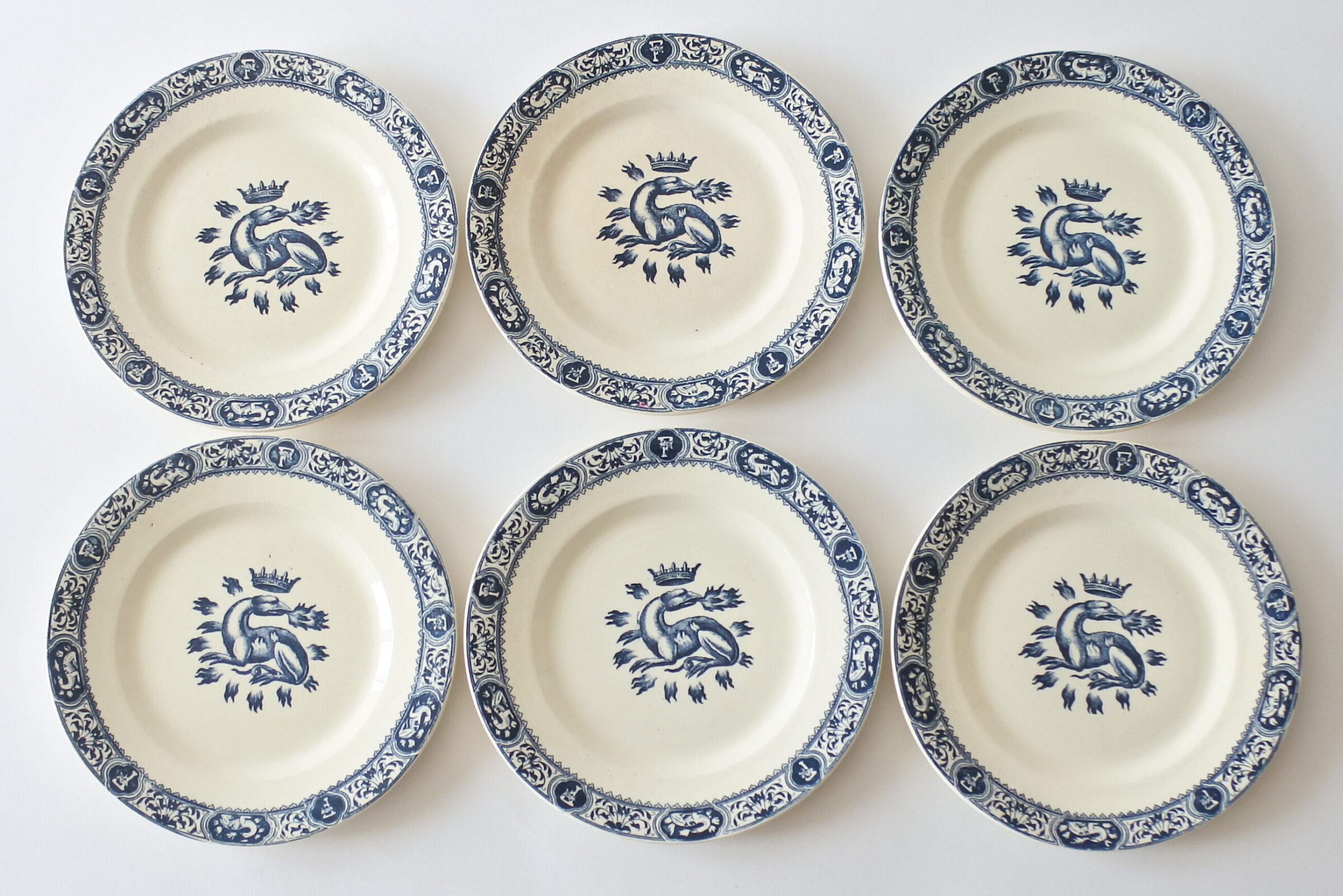6 piatti da frutta in ceramica di Salins con decoro Francesco I