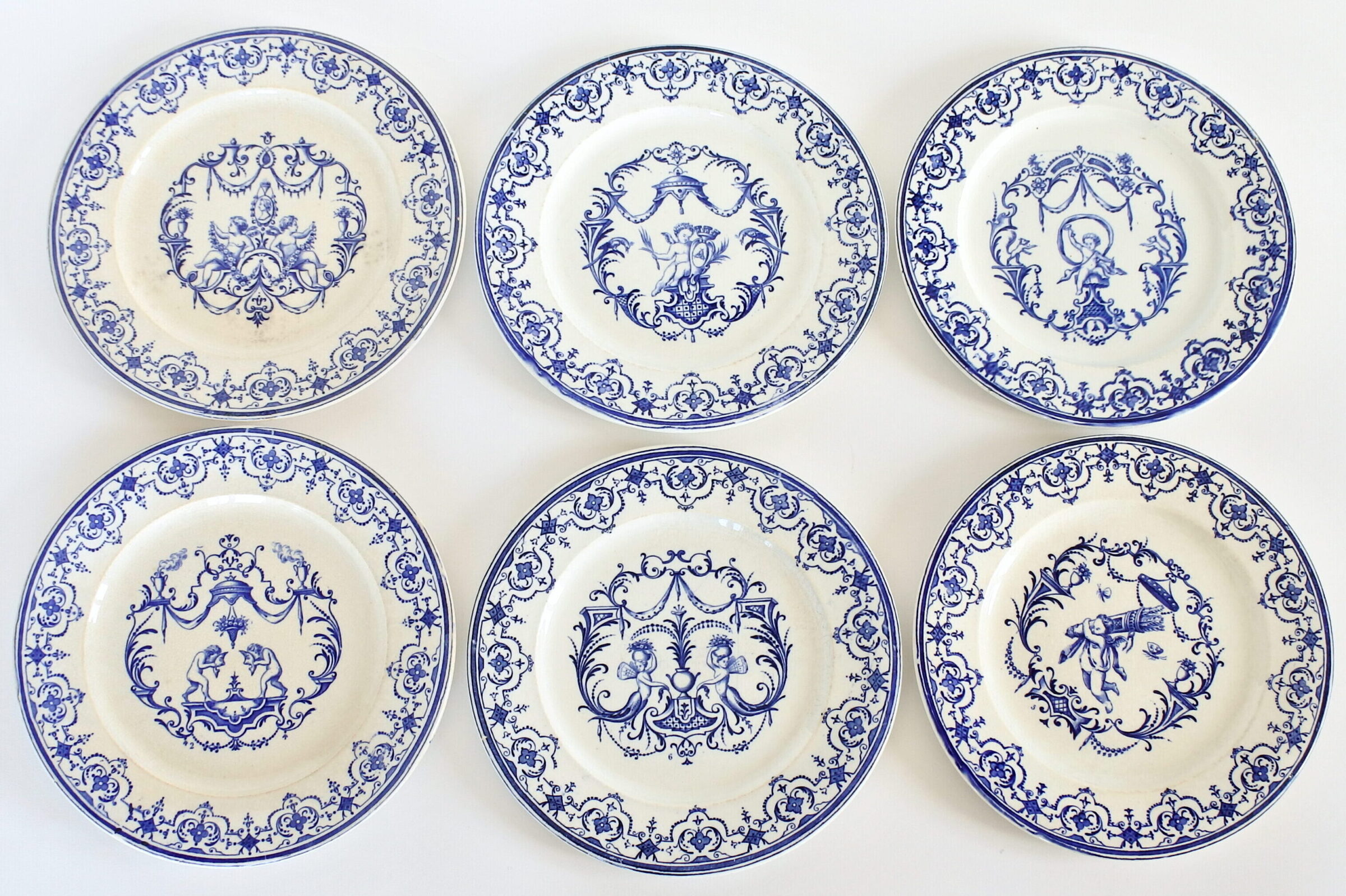 6 piatti in ceramica con angeli di Jules Vieillard a Bordeaux