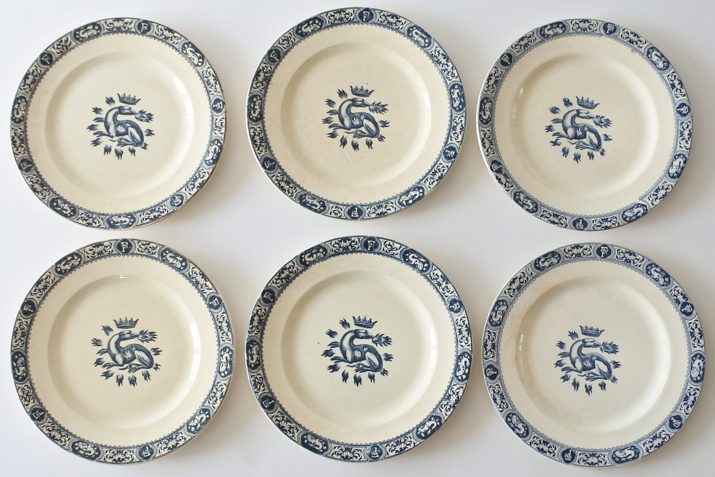 6 piatti piani in ceramica di Salins con decoro Francesco I