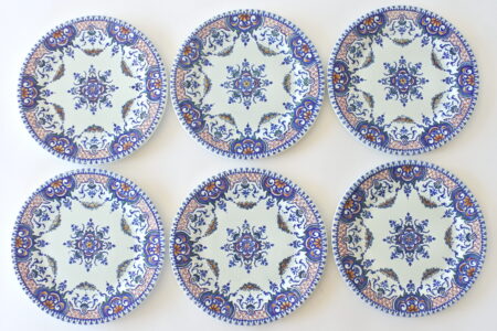 6 piatti da frutta in ceramica di Gien del 1860 con decoro di Rouen