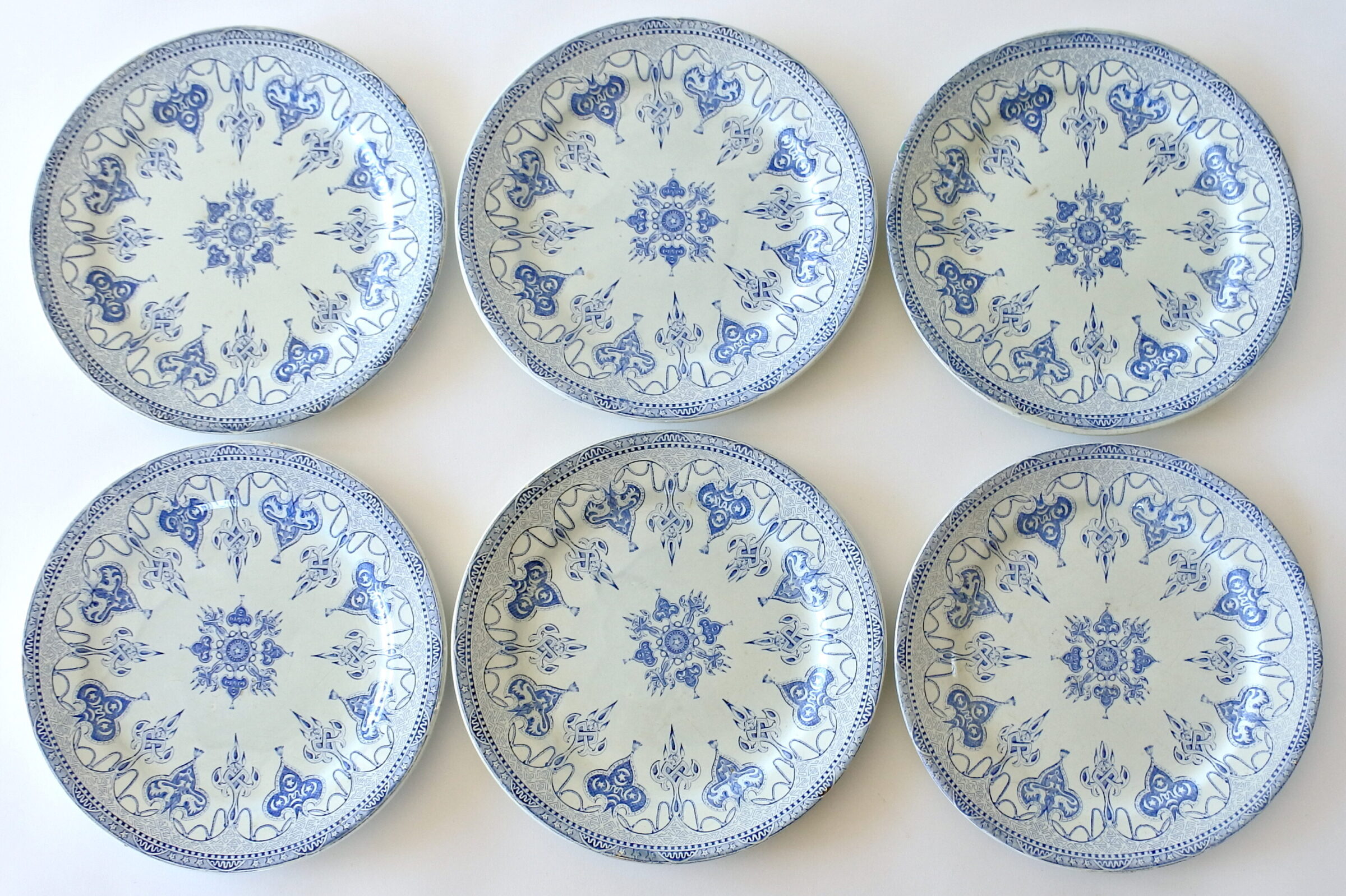 6 piatti in ceramica di Gien del 1860 con decoro azzurro