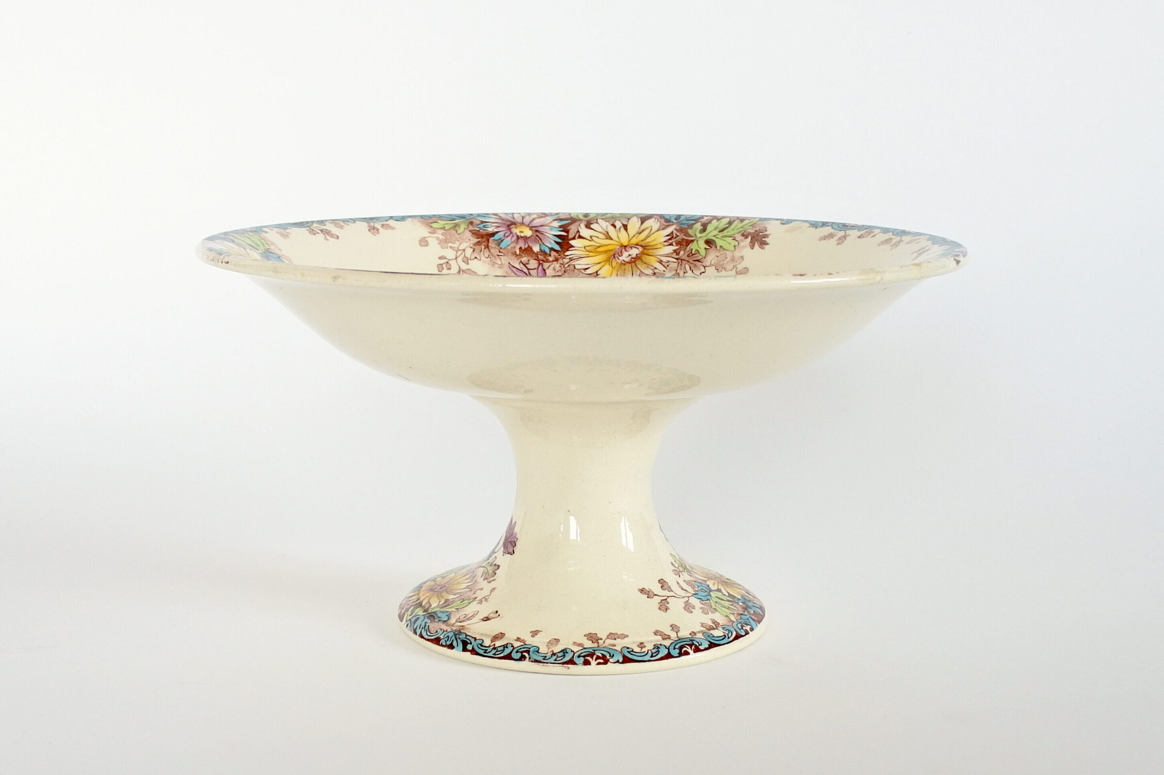 Alzata centrotavola in ceramica di Gien del 1878 con decoro fiori d’autunno - 2