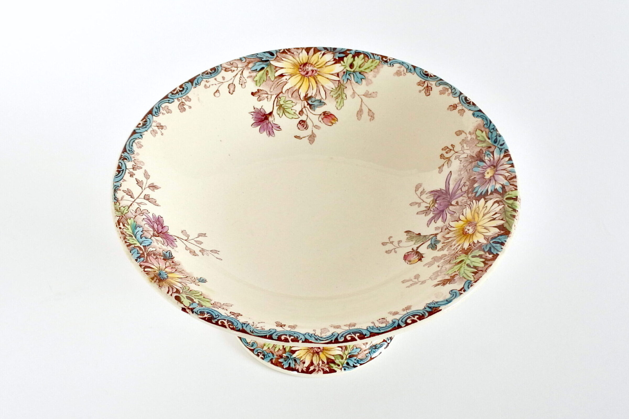 Alzata centrotavola in ceramica di Gien del 1878 con decoro fiori d’autunno - 3