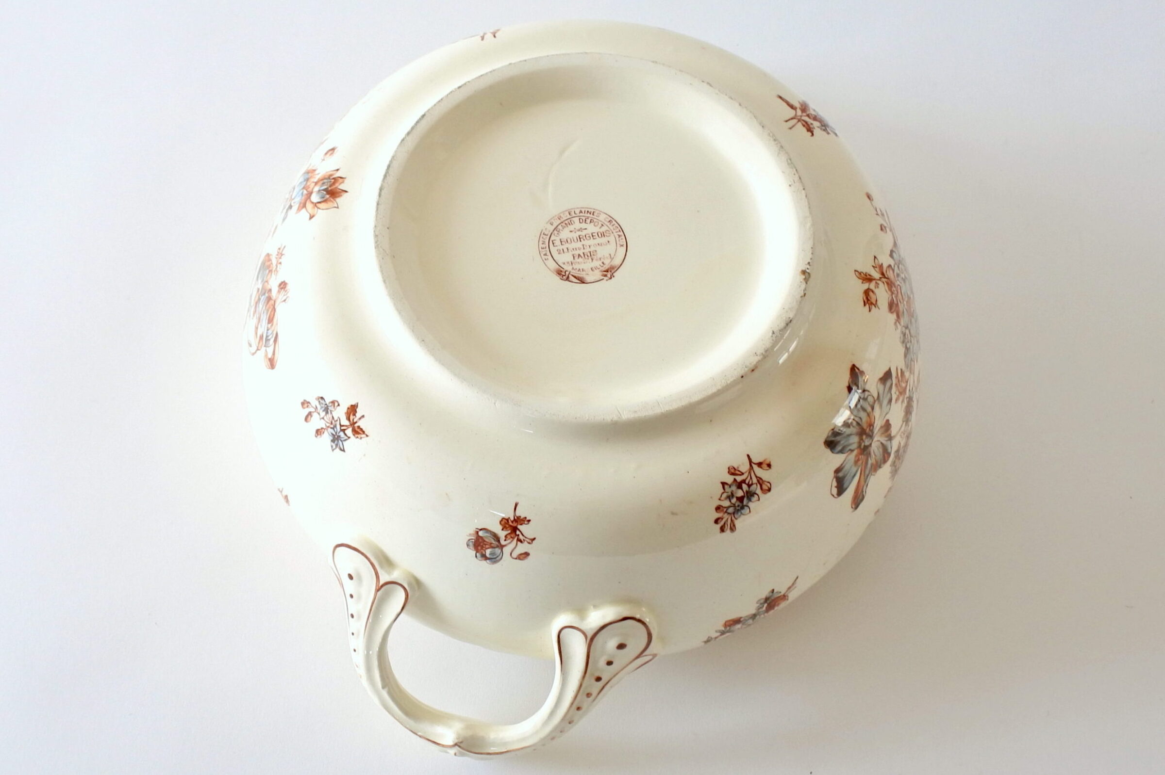 Zuppiera in ceramica di Salins con decoro floreale su fondo avorio - 5
