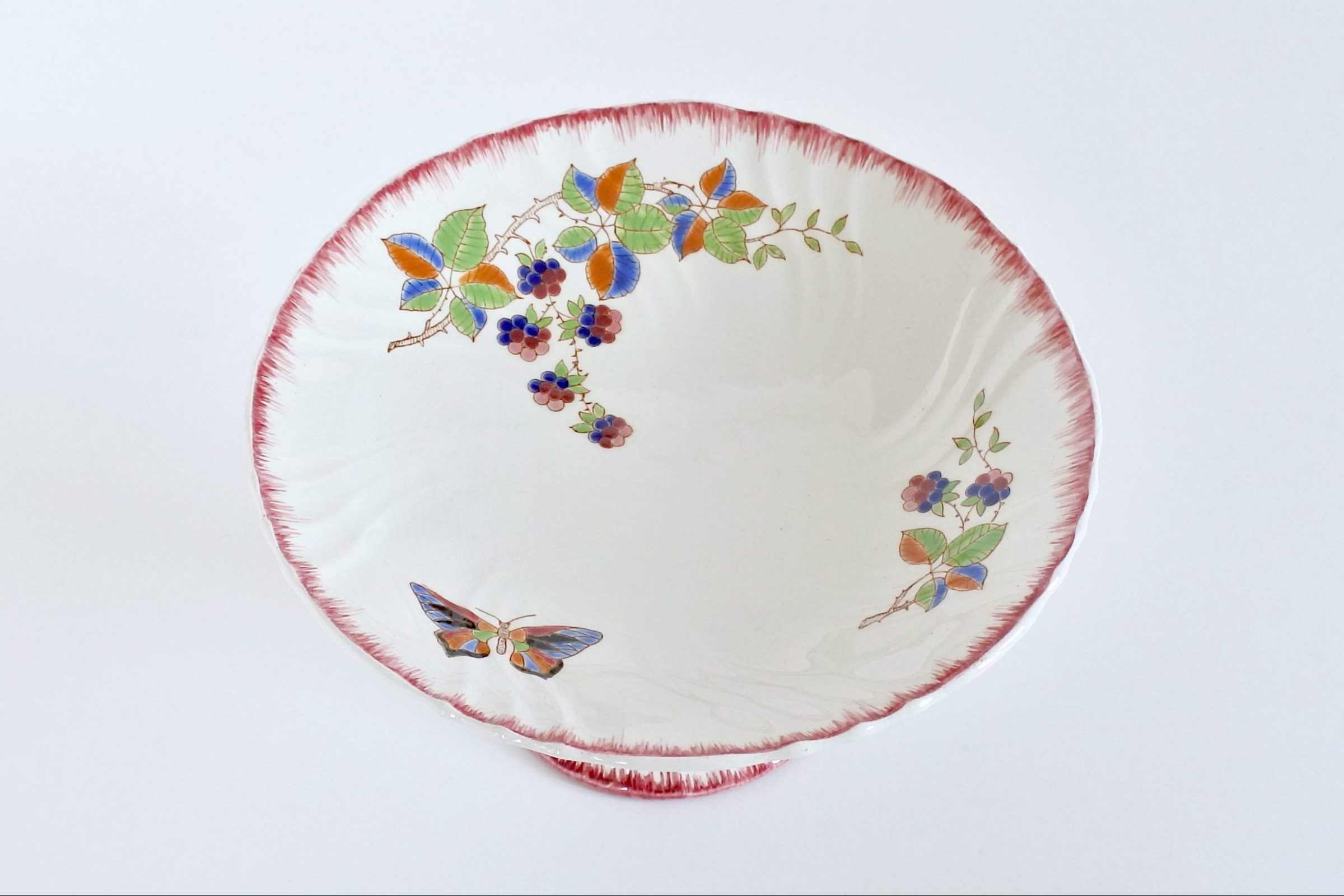 Alzata in ceramica di Longwy decoro Automne con more di rovo e farfalla - 3