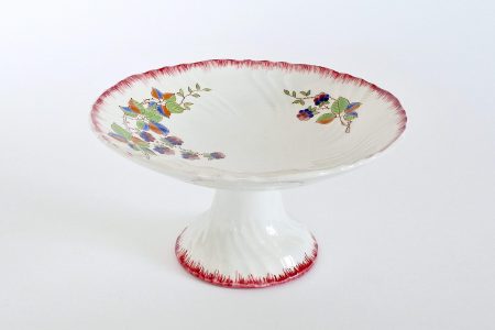 Alzata in ceramica di Longwy decoro Automne con more di rovo e farfalla