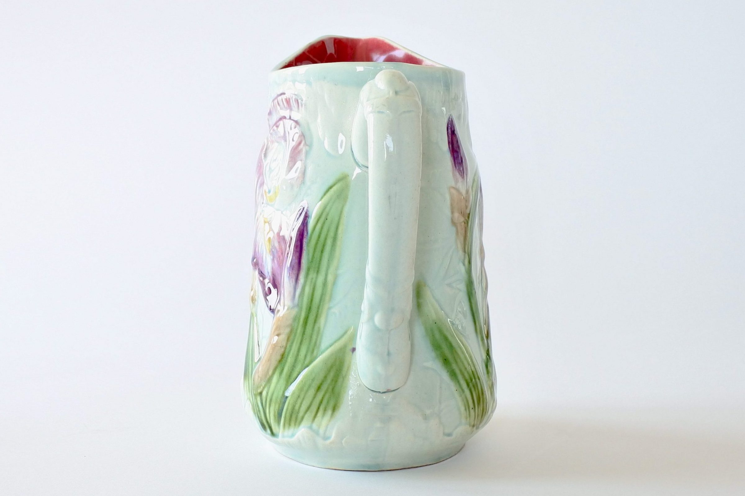 Brocca in ceramica barbotine di Choisy le Roi con iris - 3