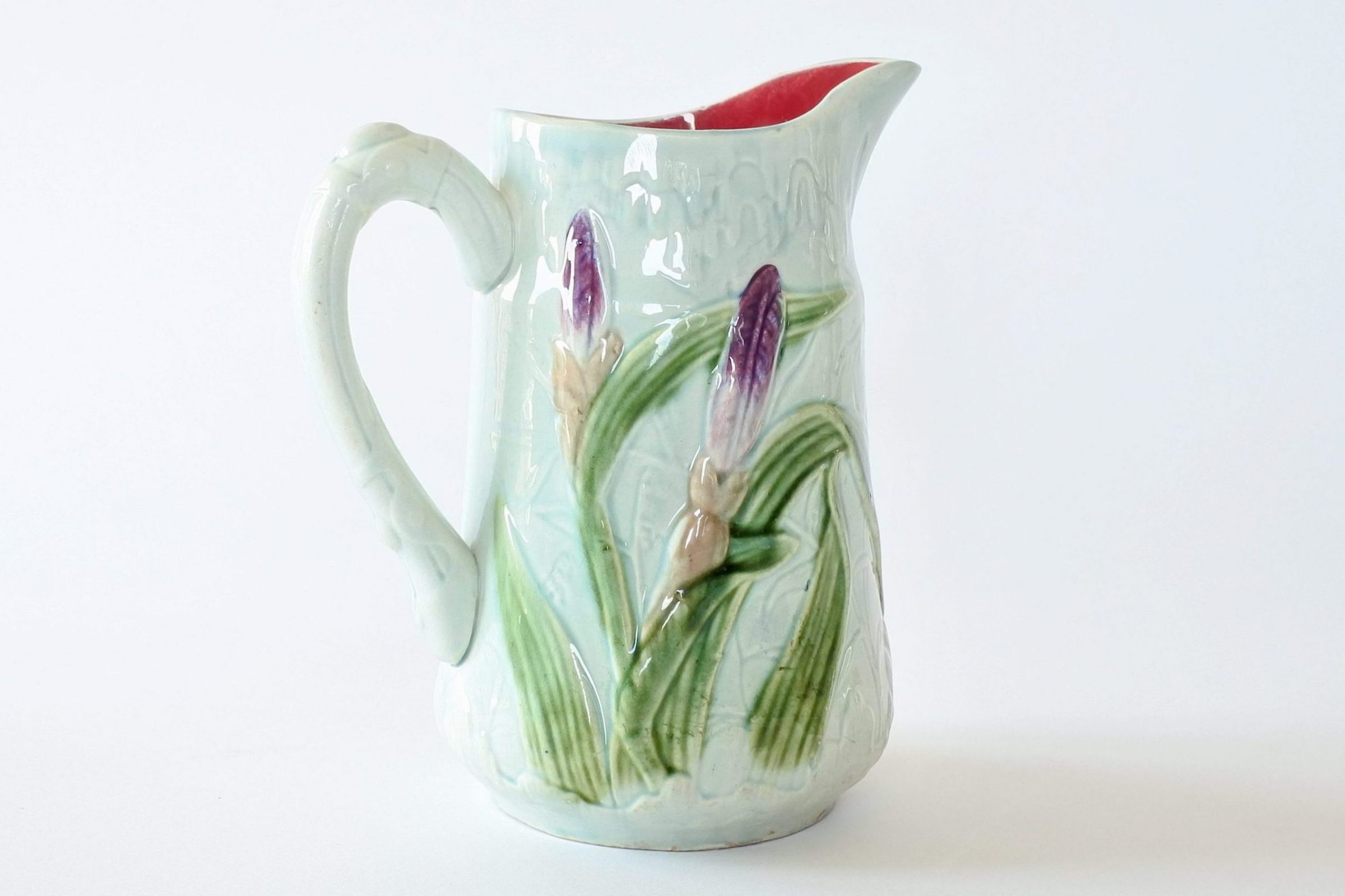 Brocca in ceramica barbotine di Choisy le Roi con iris - 4
