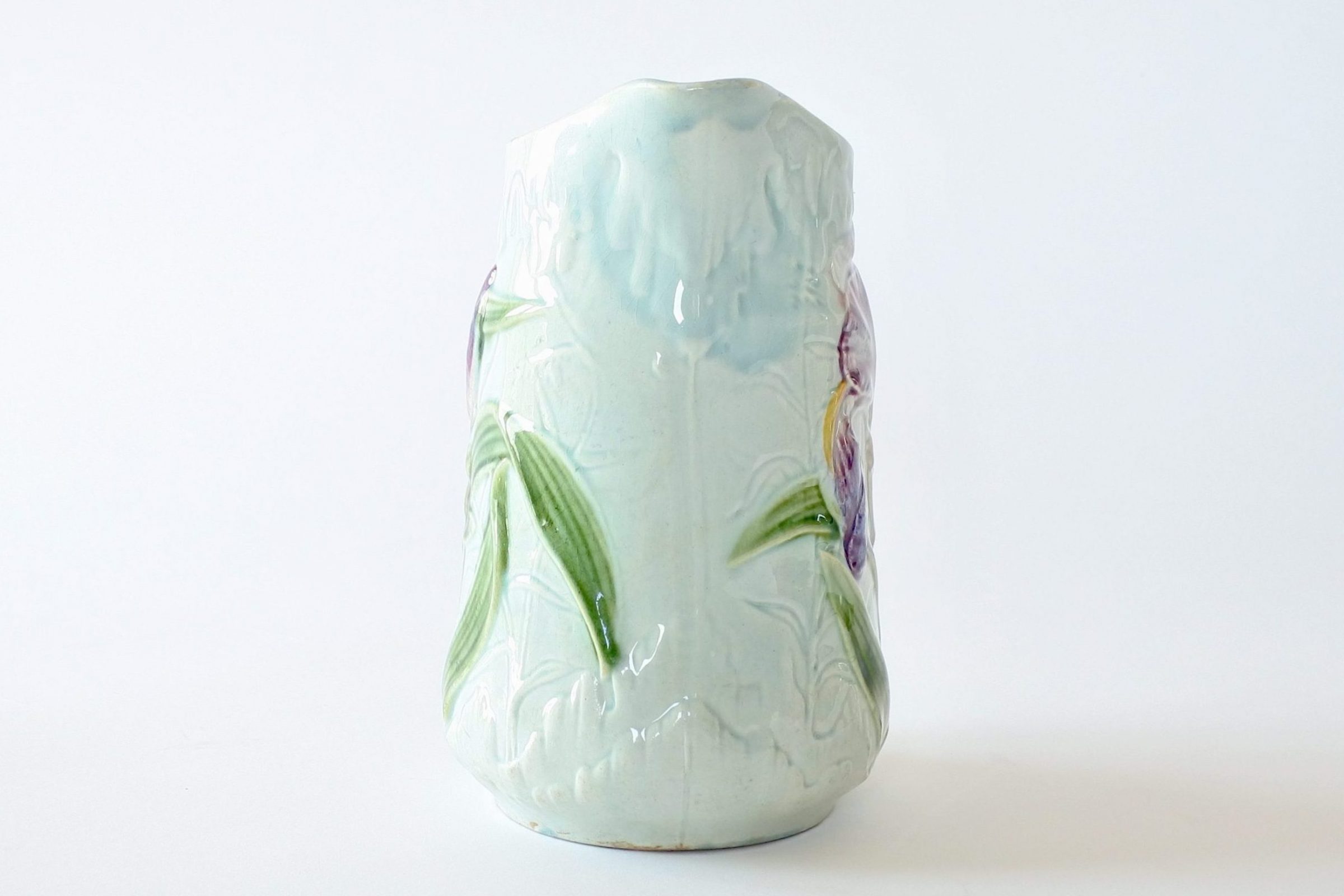 Brocca in ceramica barbotine di Choisy le Roi con iris - 5