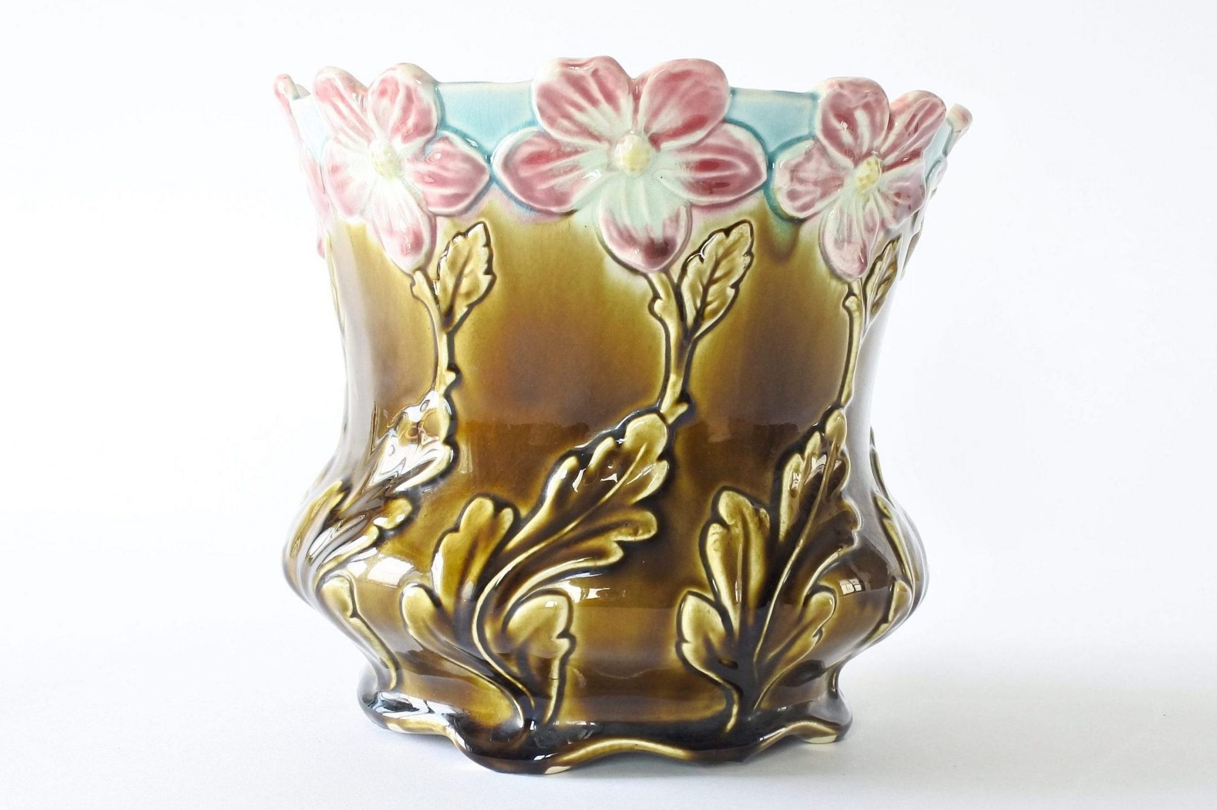 Cache pot De Bruyn Fives Lille in ceramica barbotine con fiori rosa - 3