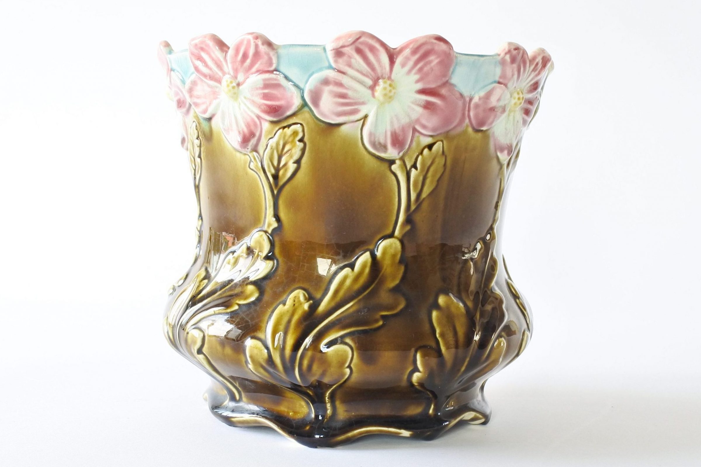 Cache pot De Bruyn Fives Lille in ceramica barbotine con fiori rosa - 4