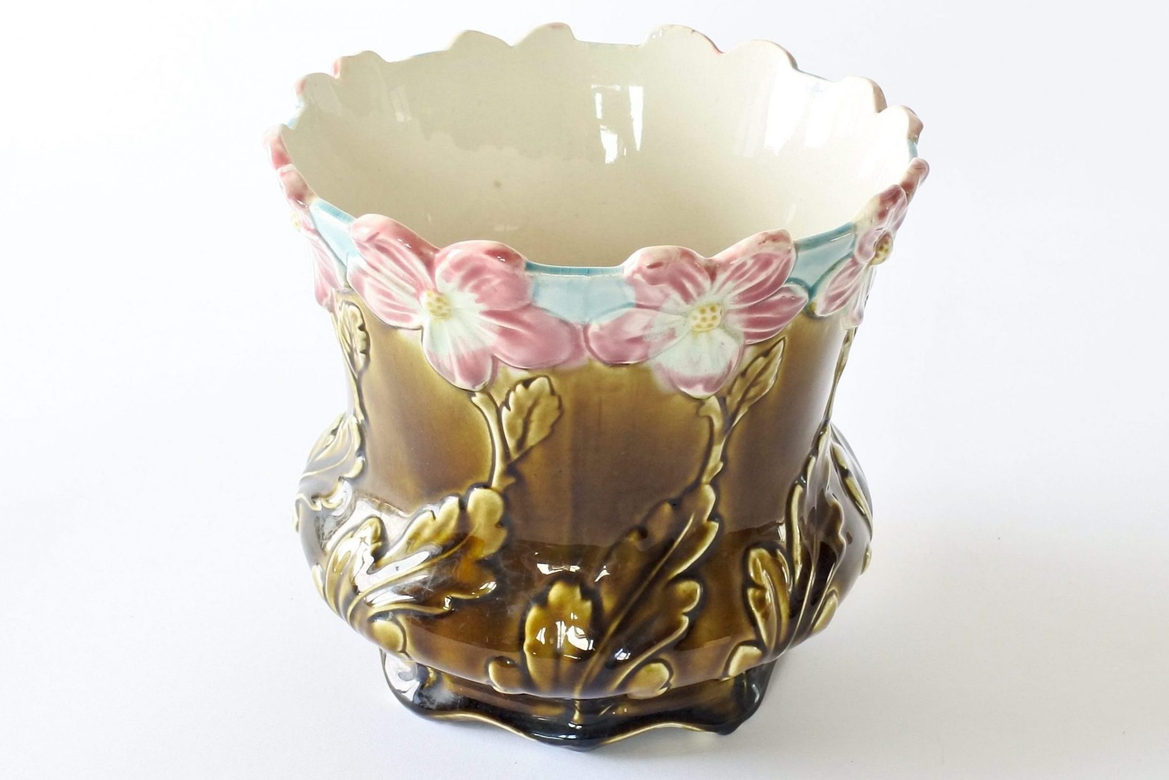 Cache pot De Bruyn Fives Lille in ceramica barbotine con fiori rosa - 5