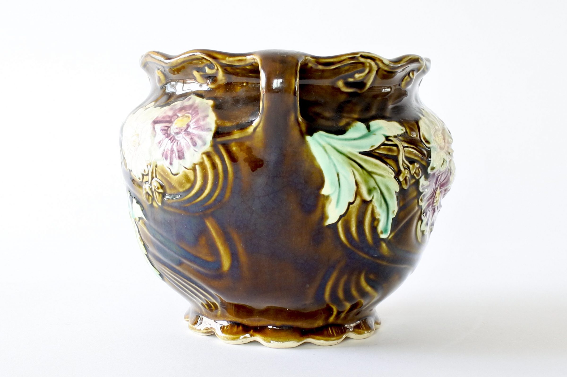 Cache pot Fives Lille in ceramica barbotine decorato con fiori e foglie - 2