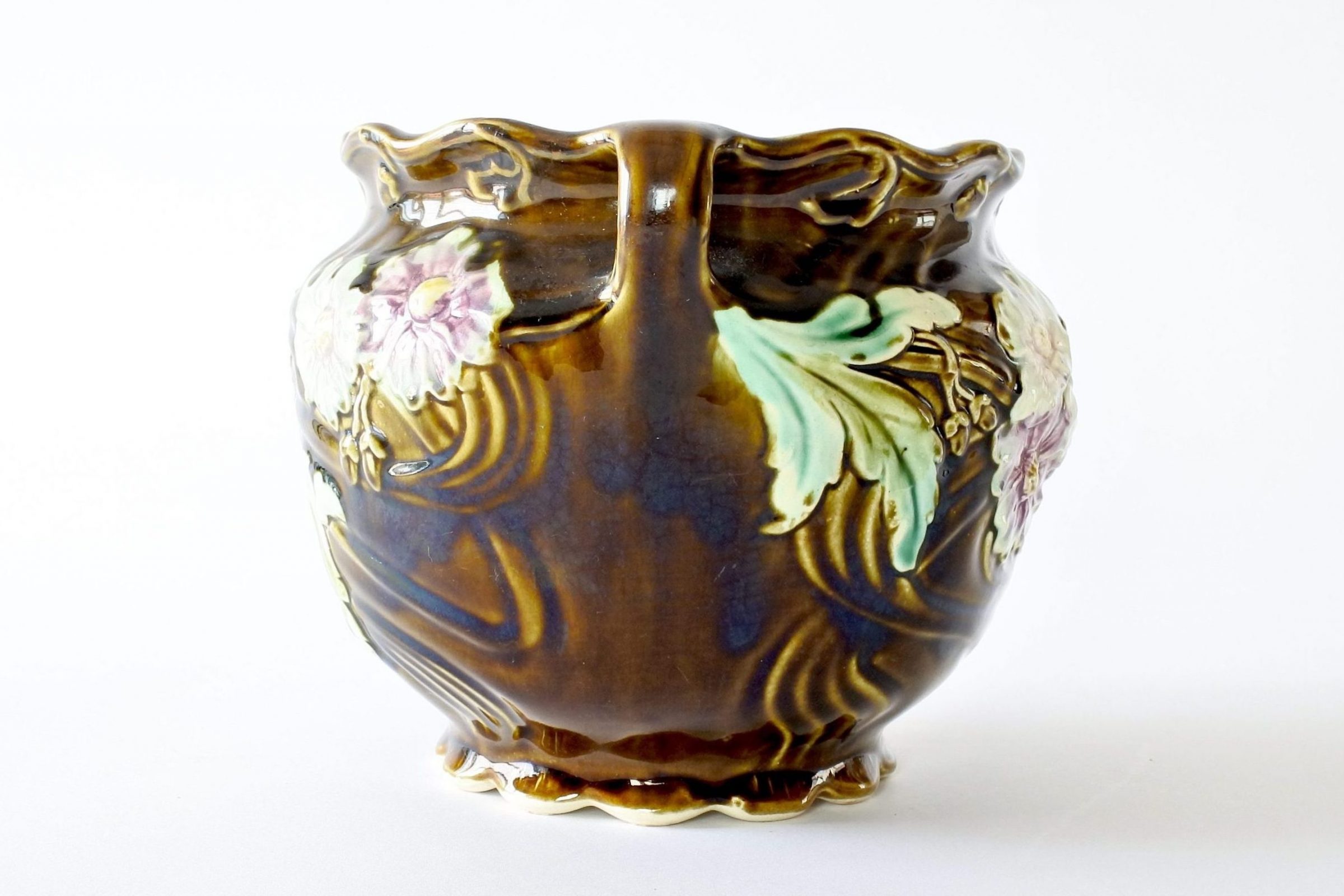 Cache pot Fives Lille in ceramica barbotine decorato con fiori e foglie - 4