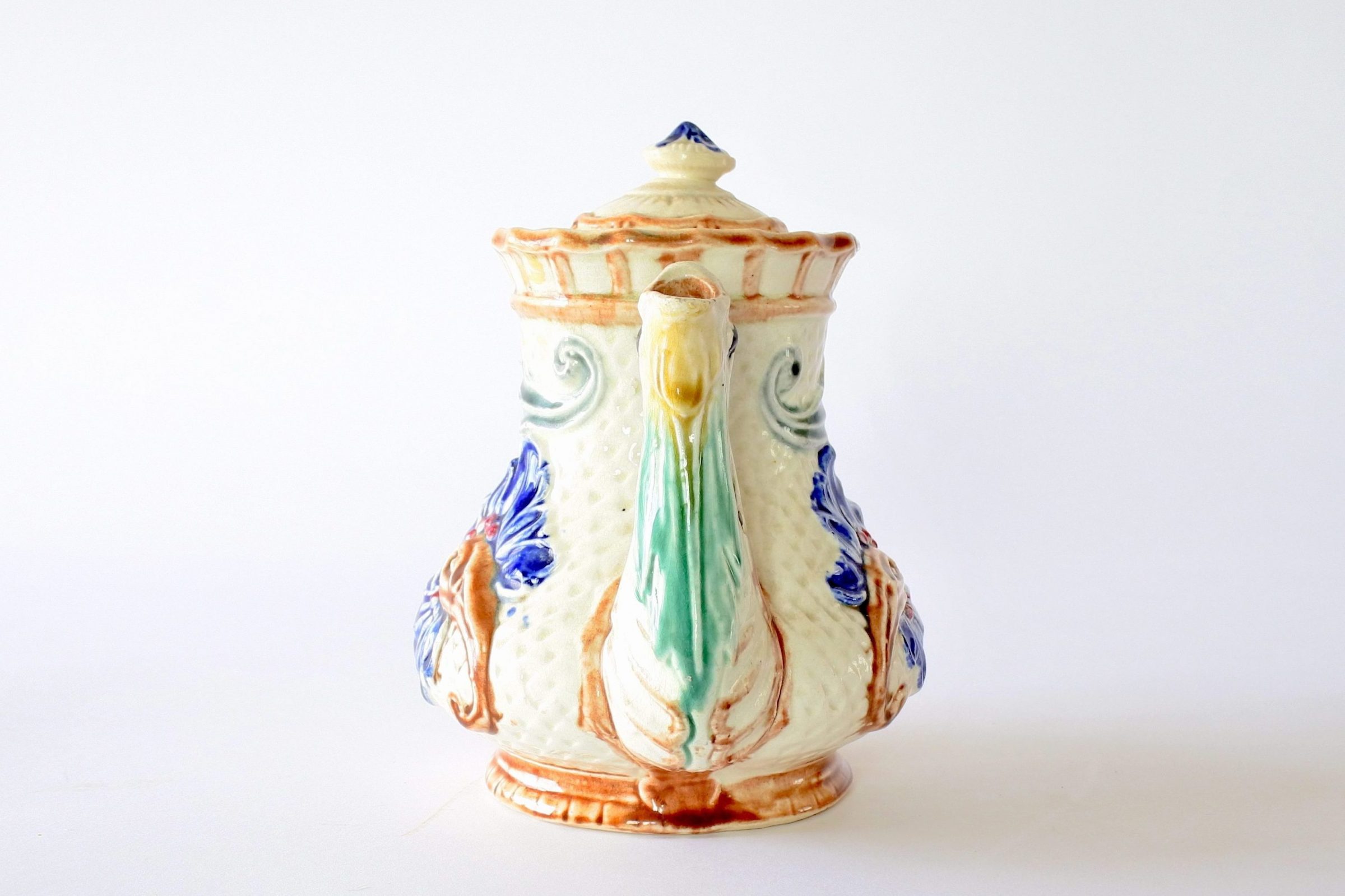 Caffettiera in ceramica barbotine di Wasmuel con decoro di fiori blu - 5