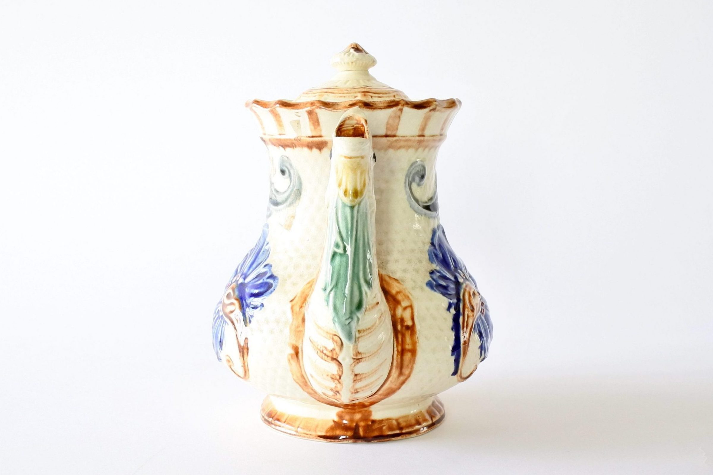 Caffettiera in ceramica barbotine di Wasmuel decorata con fiori - 5