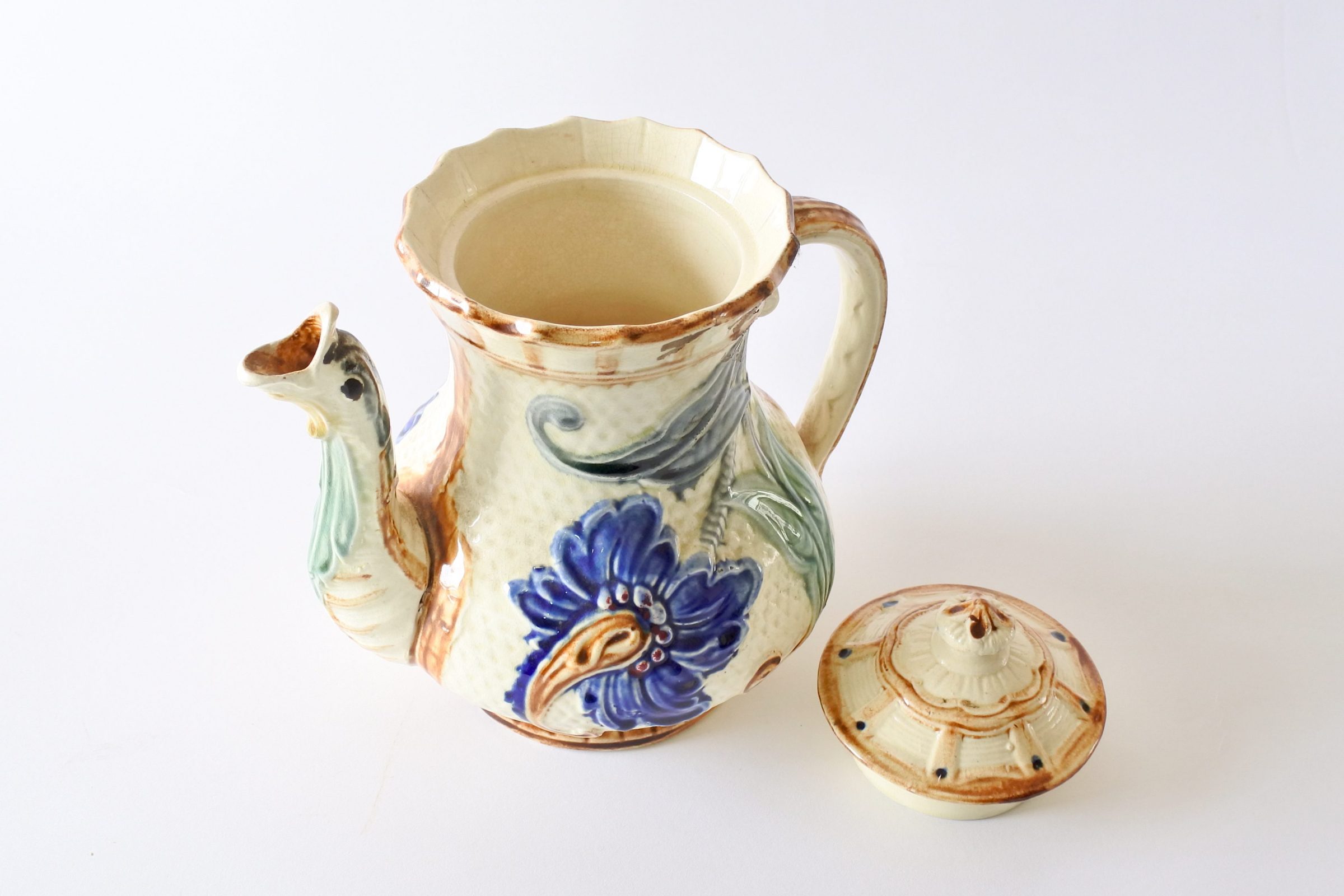 Caffettiera in ceramica barbotine di Wasmuel decorata con fiori - 6