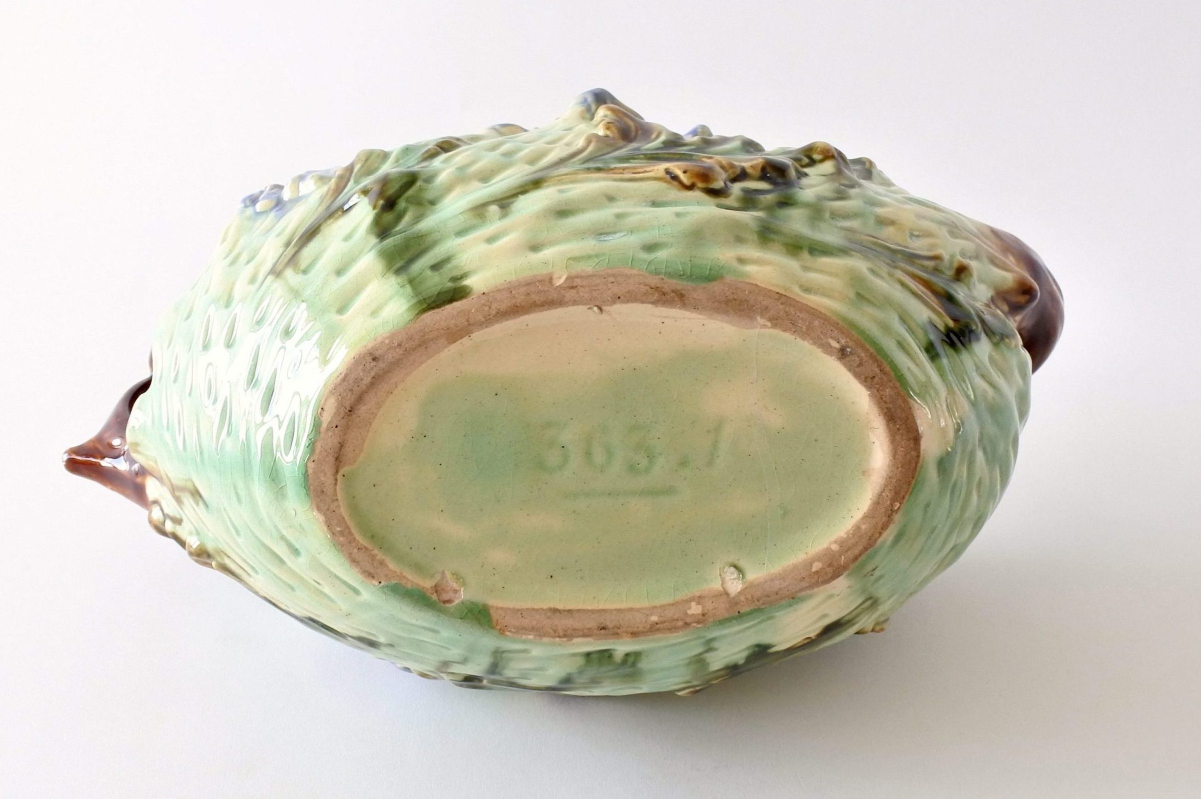 Jardinière in ceramica barbotine con fiori blu su fondo turchese - 7