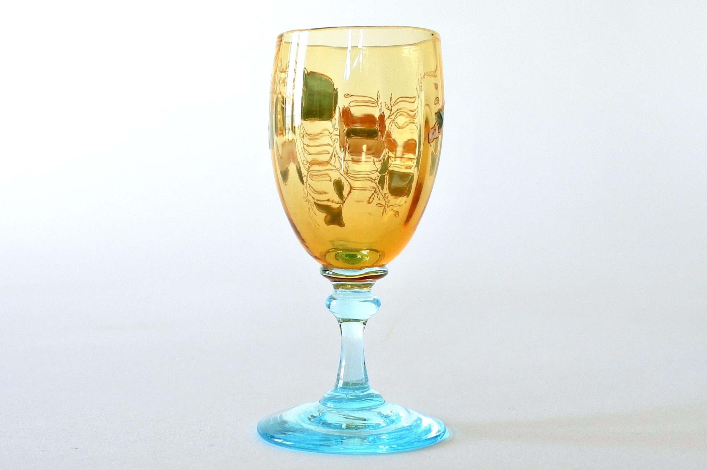 Bicchierino antico Legras a calice in vetro soffiato e smaltato con fiori - 3