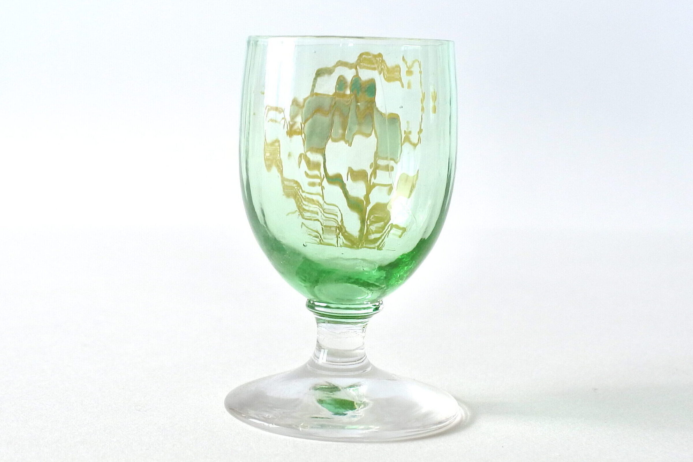 Bicchierino di antiquariato per rosolio in vetro decorato a smalto - 2
