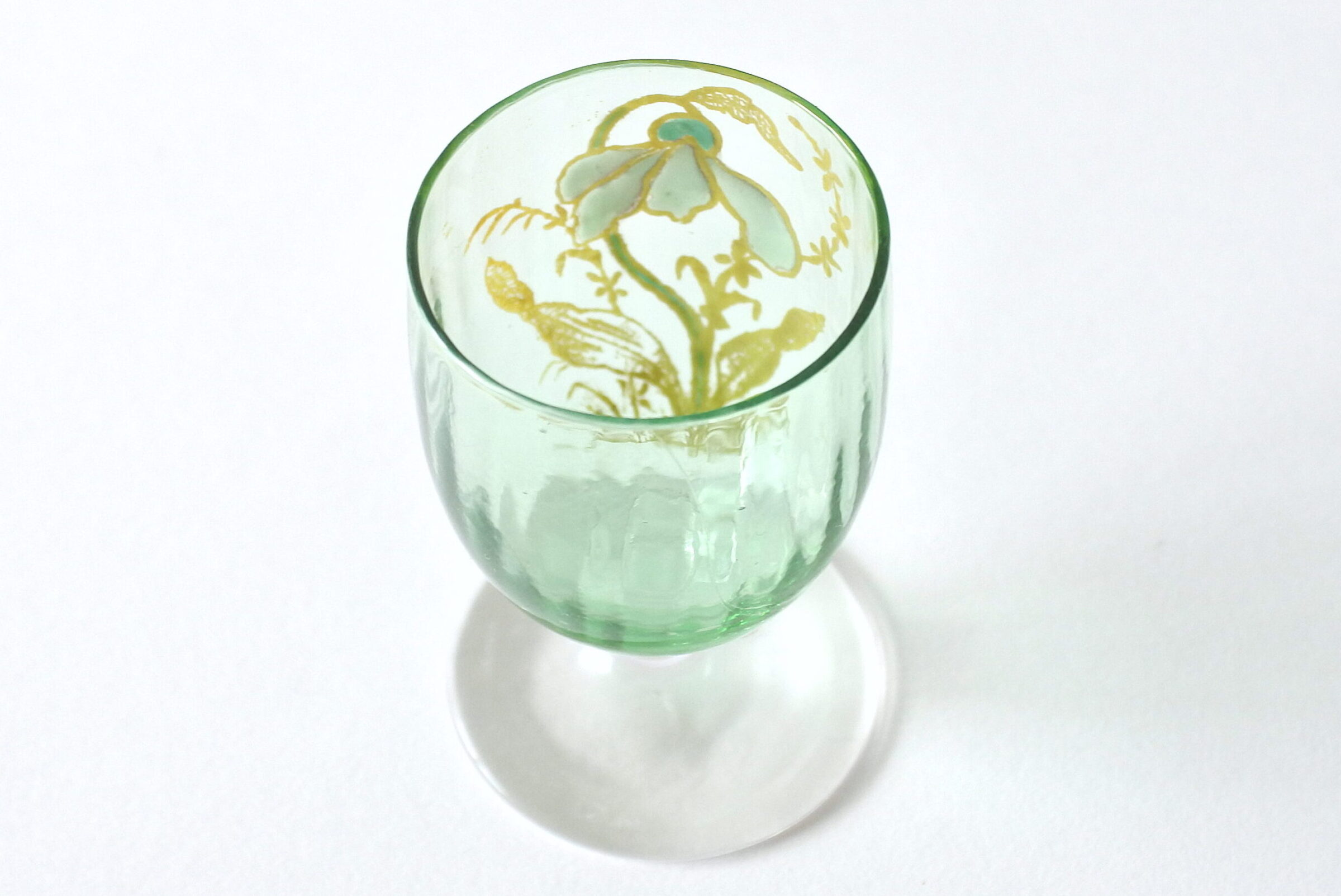 Bicchierino di antiquariato per rosolio in vetro decorato a smalto - 3