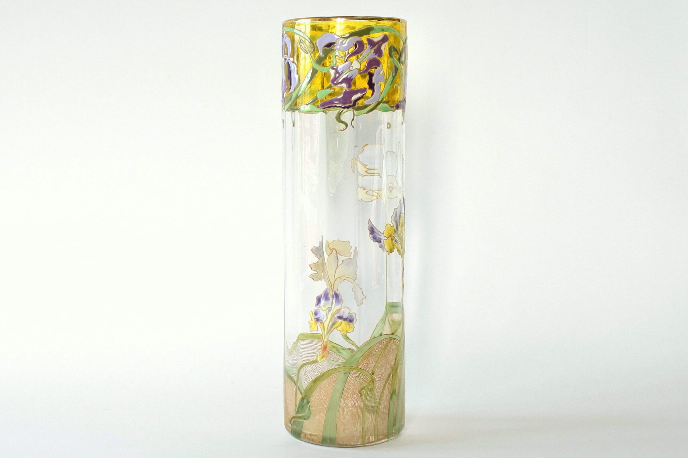 Vaso tubolare Legras in vetro soffiato e smaltato con fiori di iris - 4