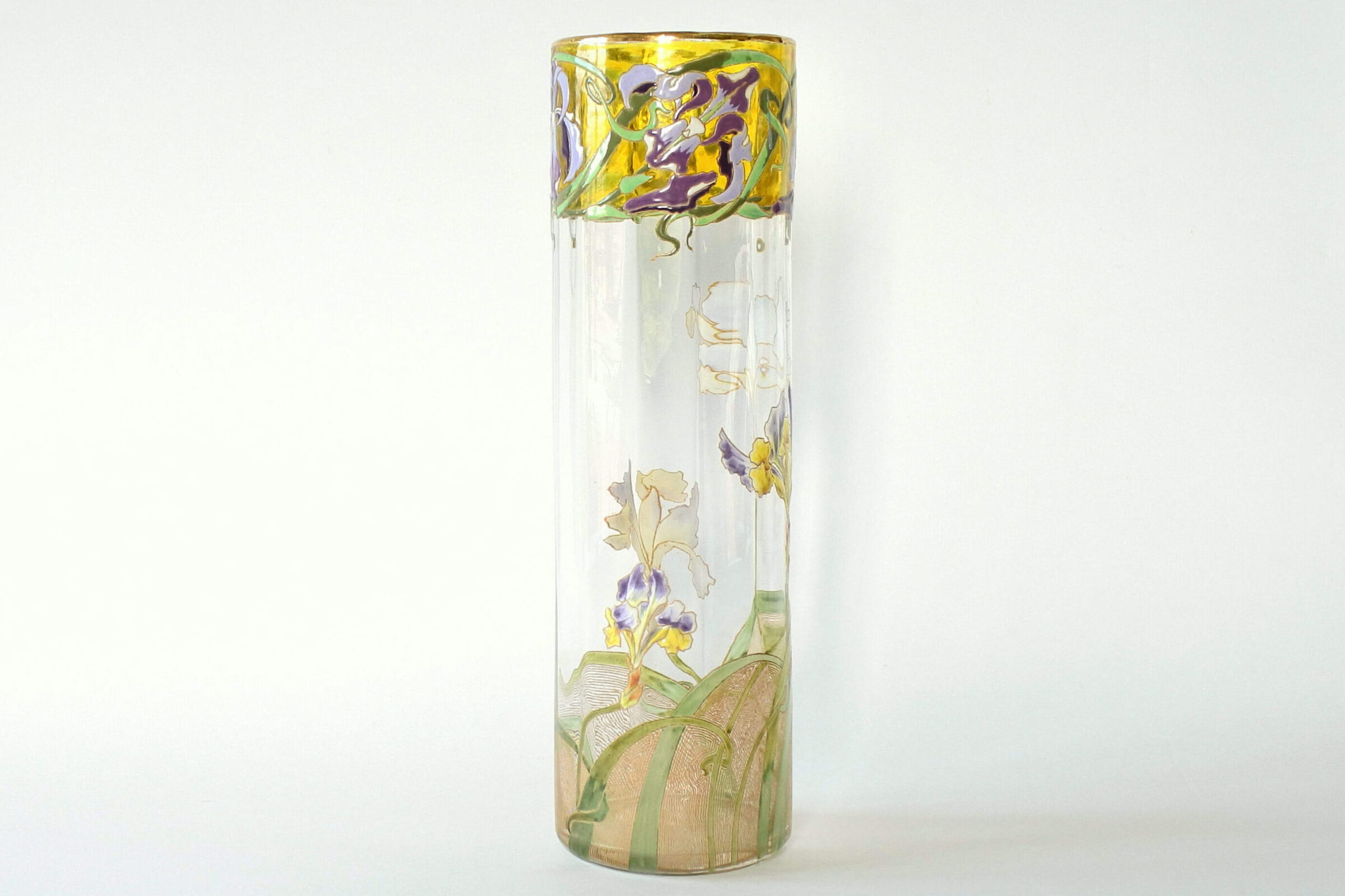 Vaso tubolare Legras in vetro soffiato e smaltato con fiori di iris - 4