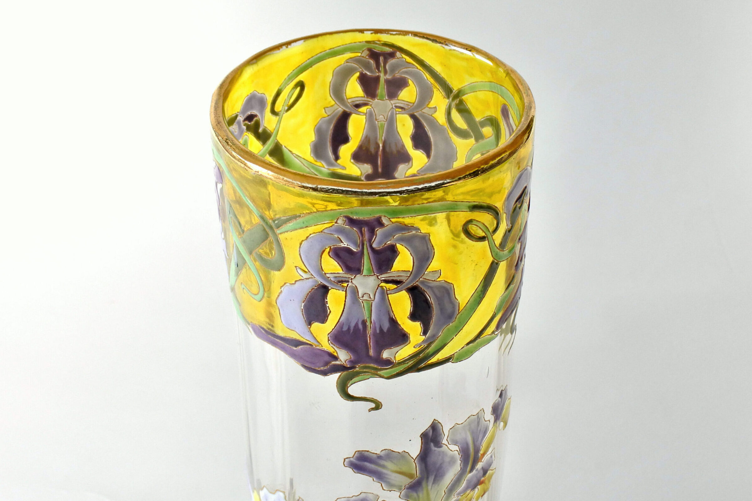 Vaso tubolare Legras in vetro soffiato e smaltato con fiori di iris - 5