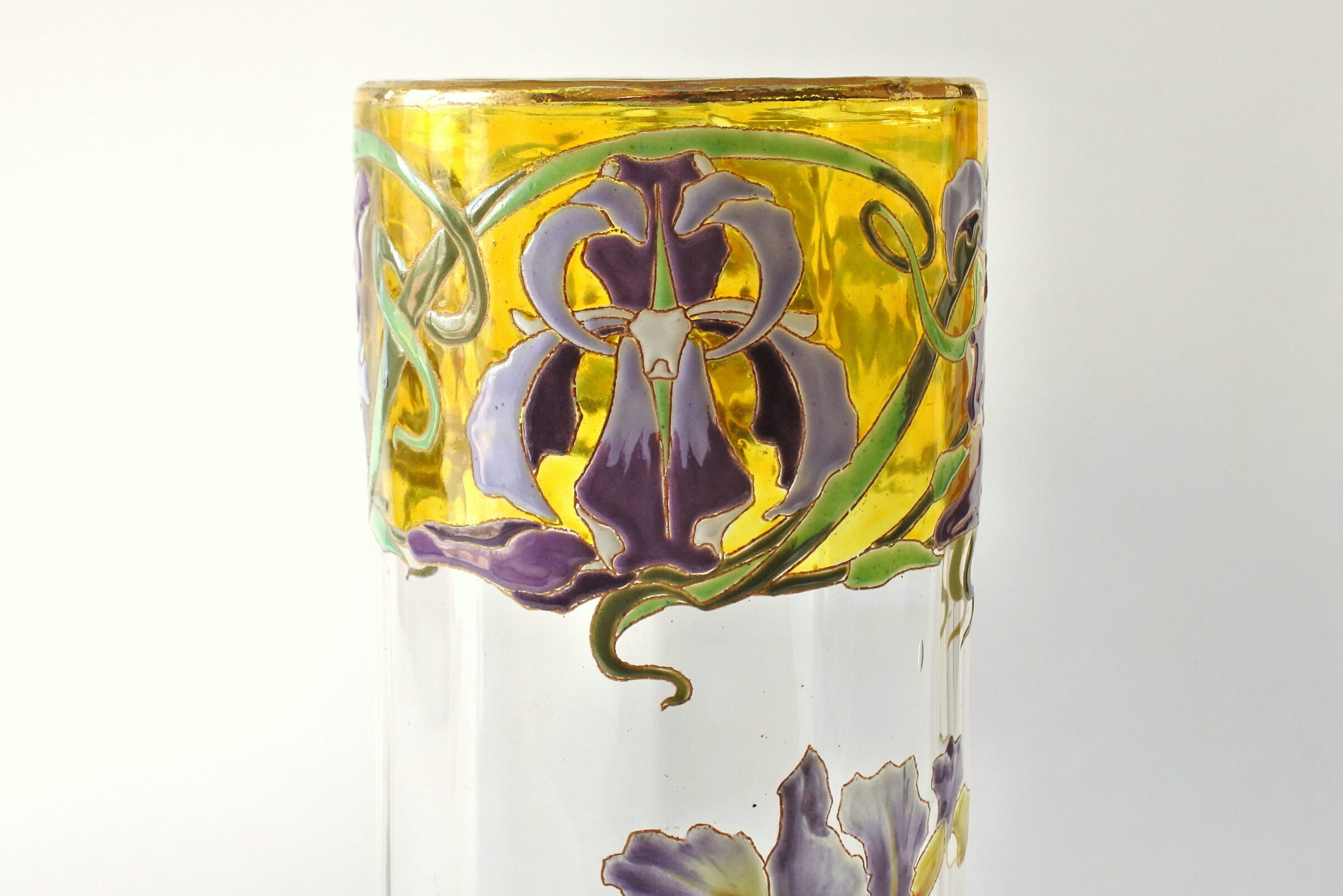 Vaso tubolare Legras in vetro soffiato e smaltato con fiori di iris - 6