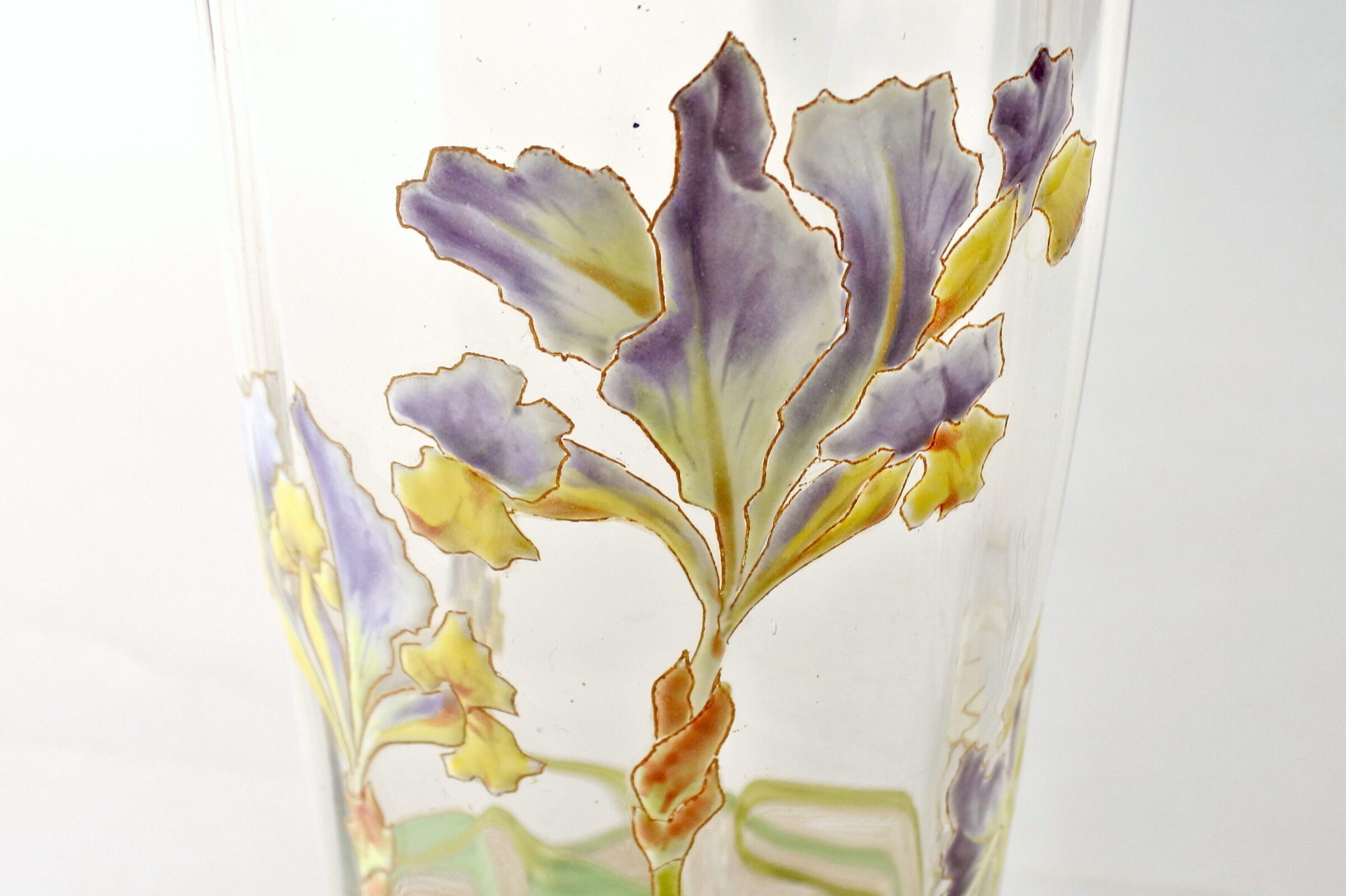 Vaso tubolare Legras in vetro soffiato e smaltato con fiori di iris - 7