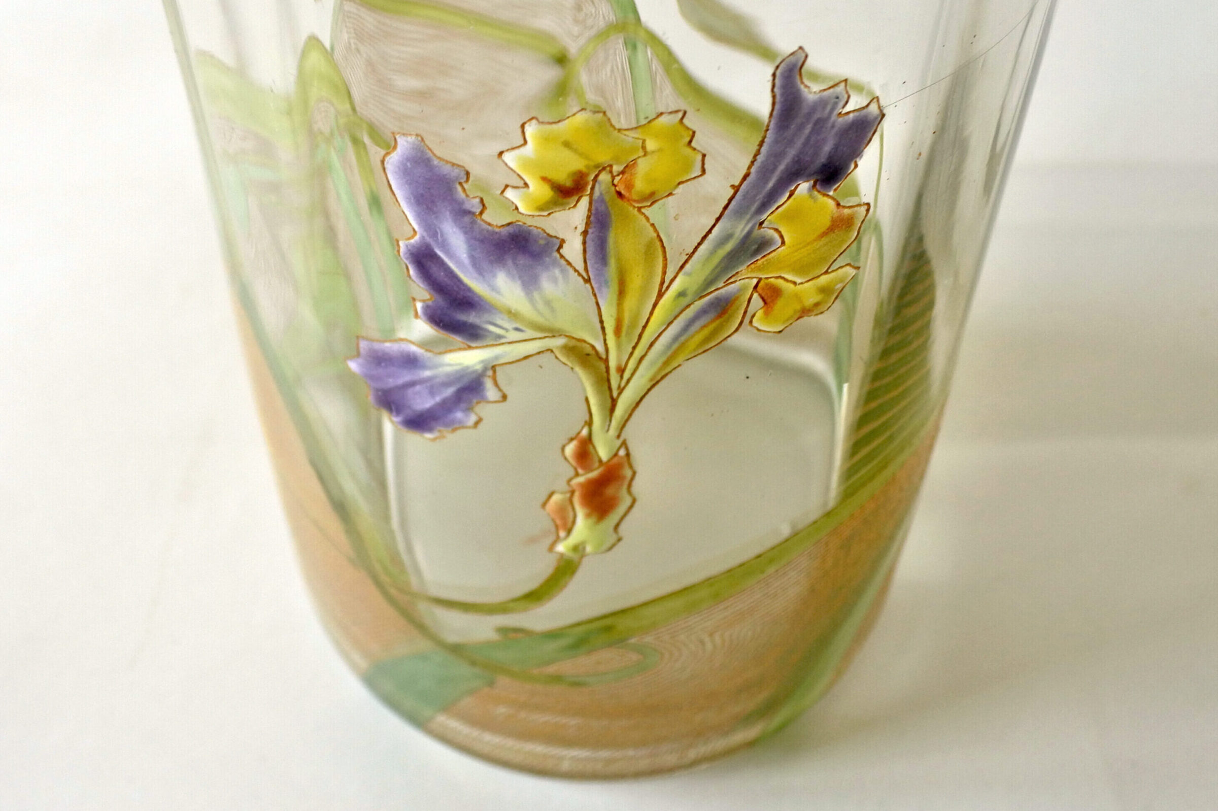 Vaso tubolare Legras in vetro soffiato e smaltato con fiori di iris - 8