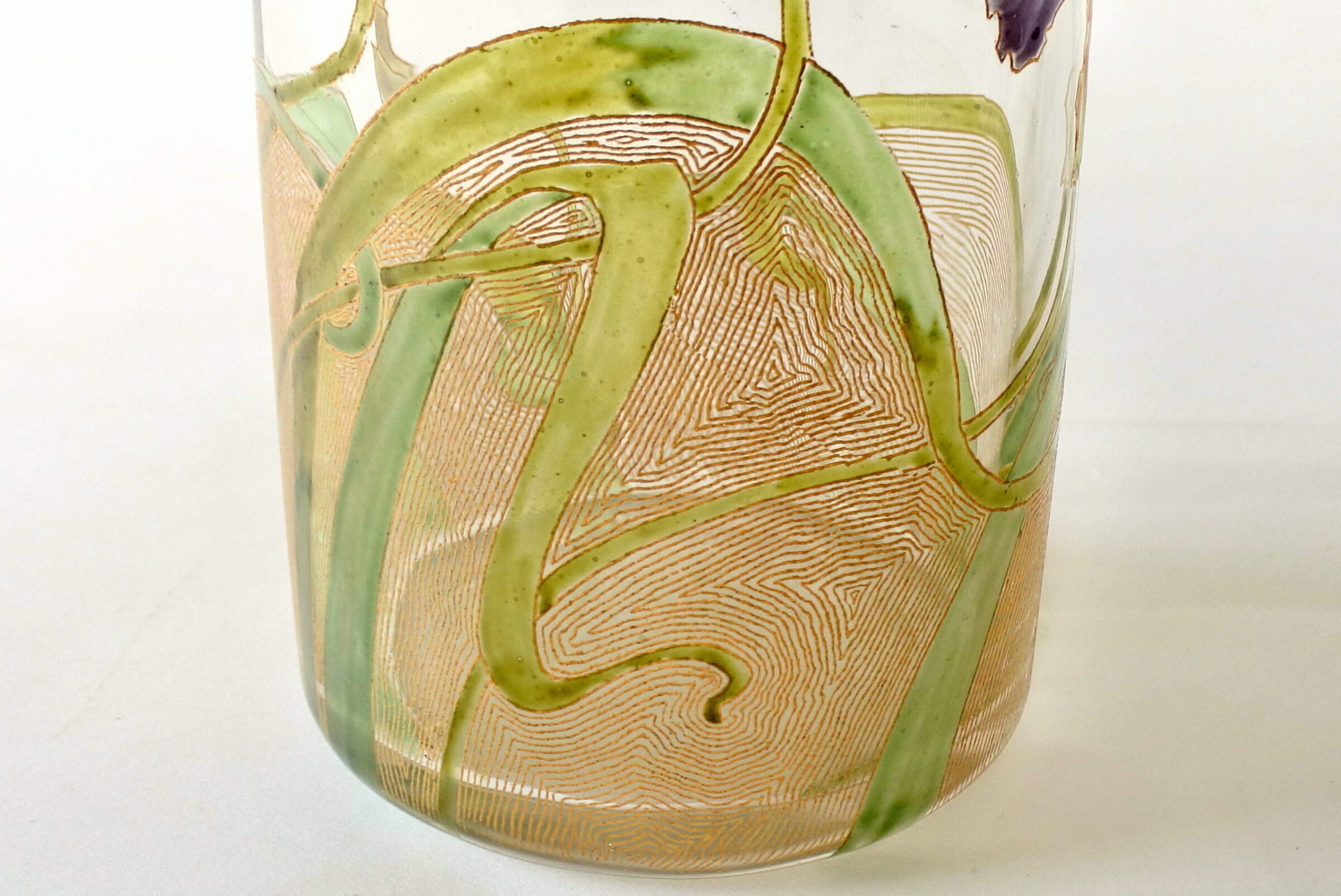 Vaso tubolare Legras in vetro soffiato e smaltato con fiori di iris - 9
