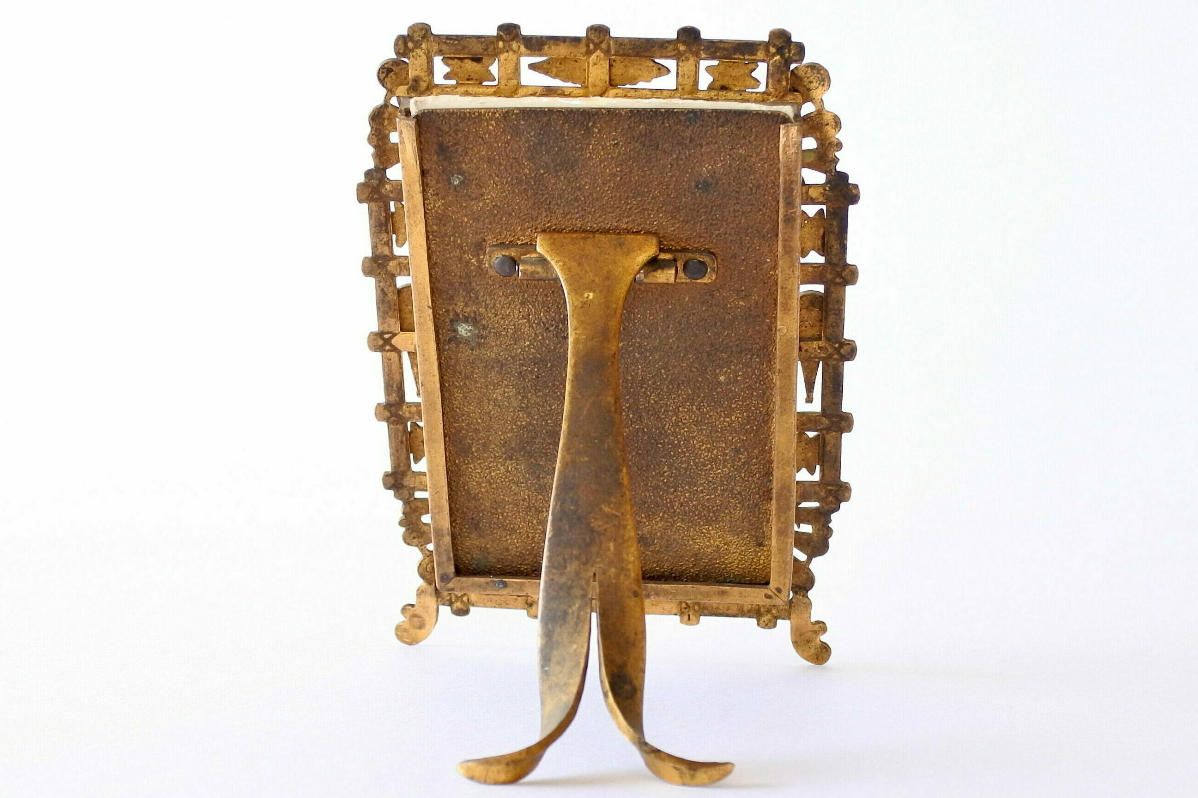 Cornice portafoto antica in smalti policromi su corpo in ottone - 2