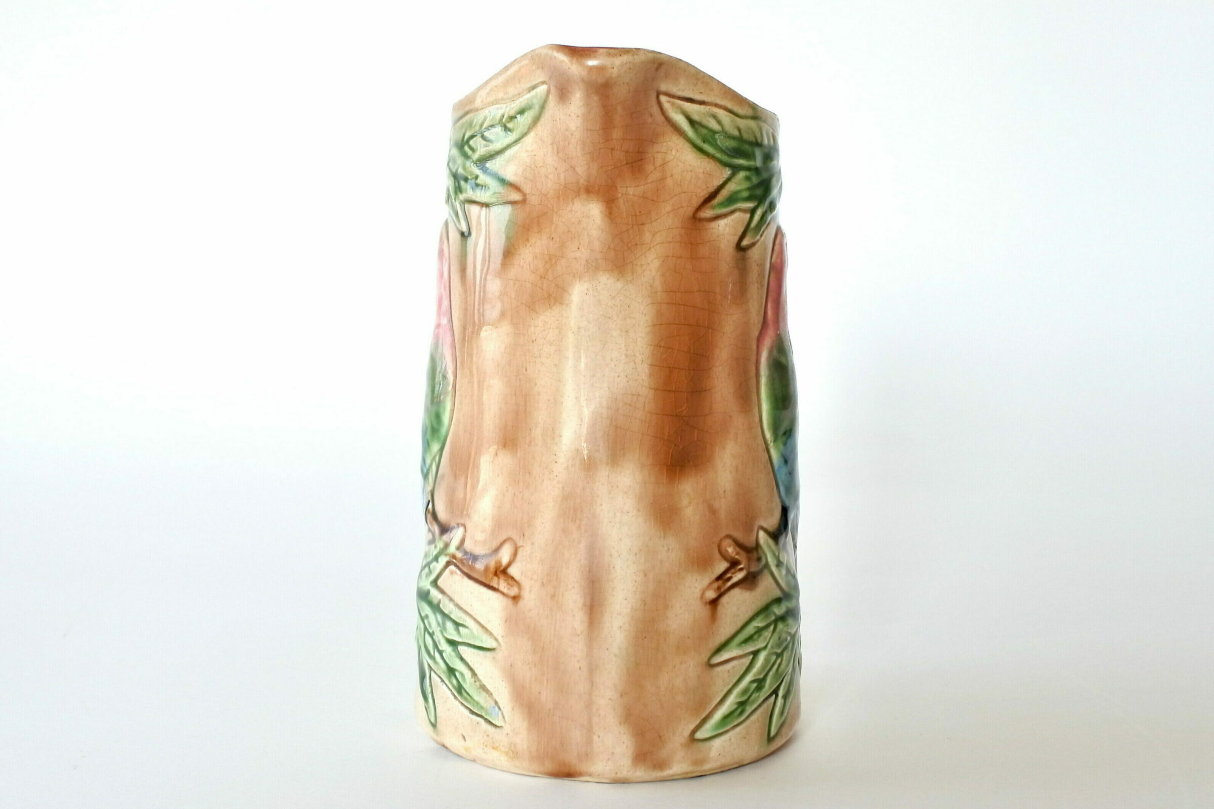 Brocca Orchies in ceramica barbotine con pappagalli su rami - 5