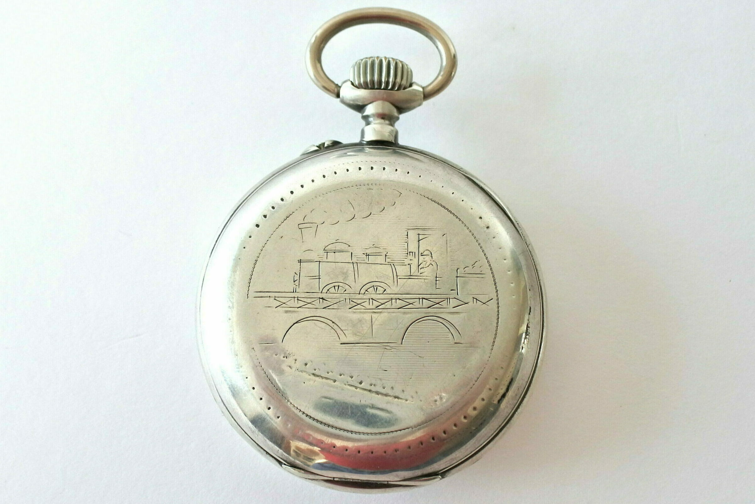 Orologio da tasca con treno inciso calendario completo e 5 contatori - 2