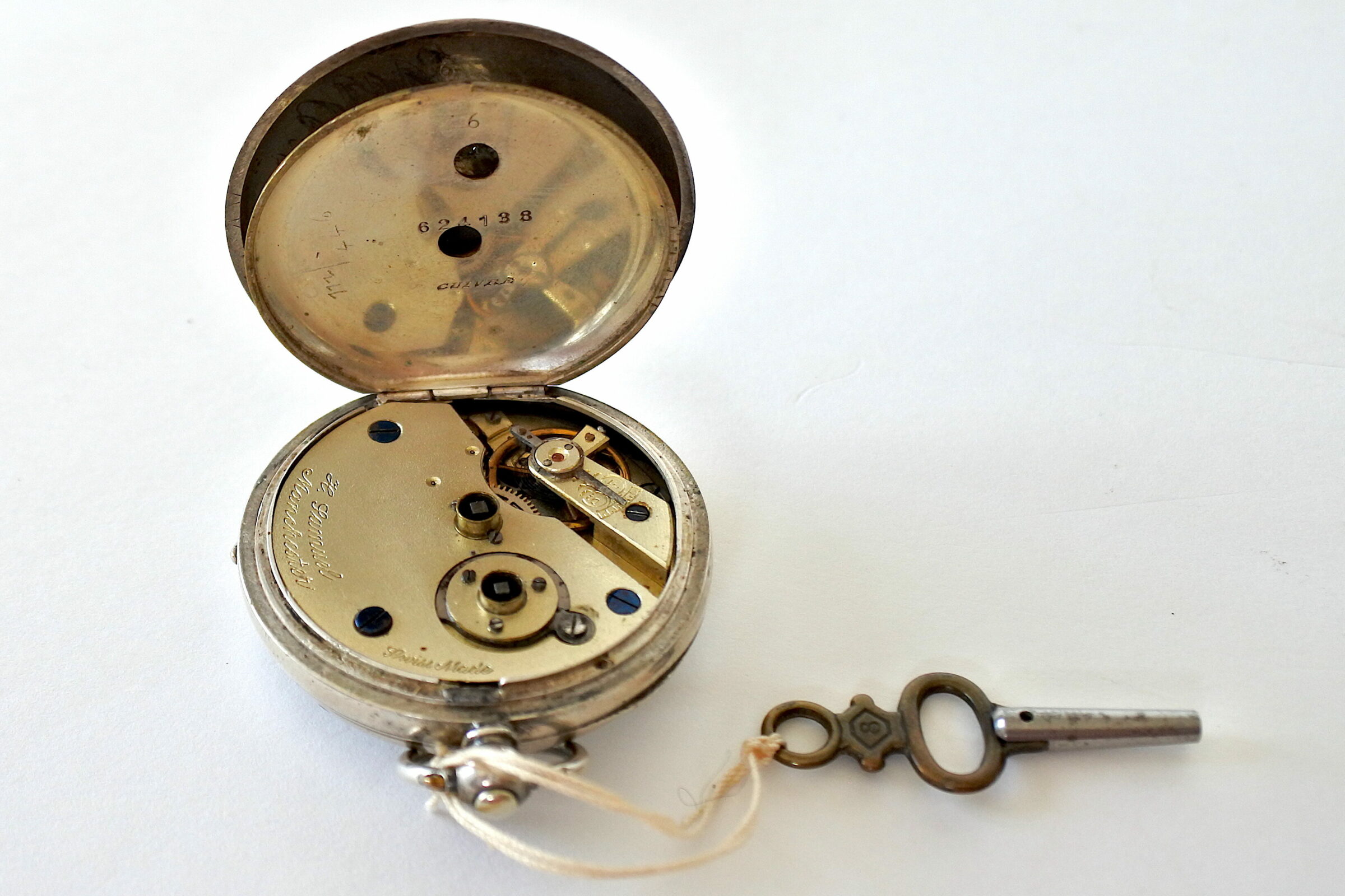 Orologio da tasca in argento e quadrante avorio con decori dorati - 5