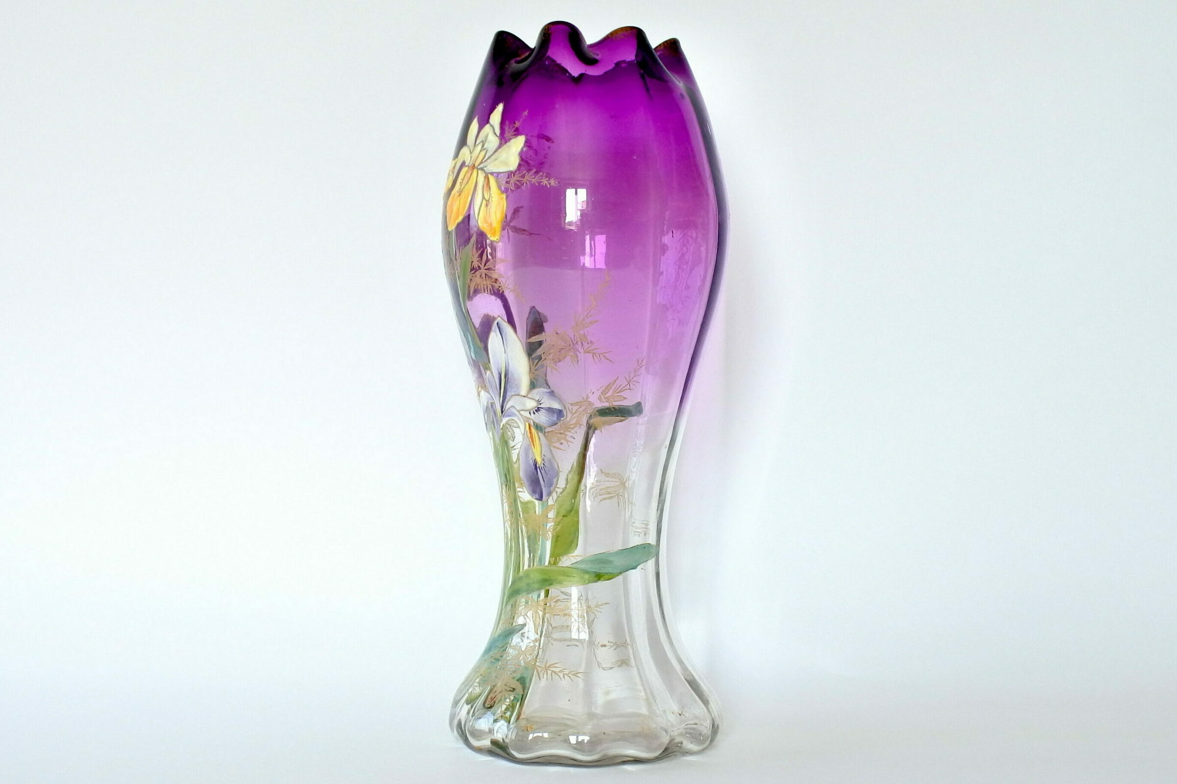 Vaso Legras in vetro soffiato con fiori di iris smaltati a caldo - 2