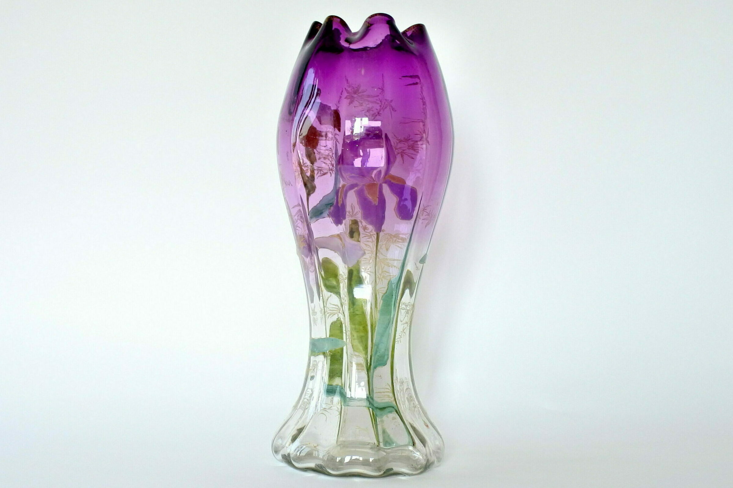 Vaso Legras in vetro soffiato con fiori di iris smaltati a caldo - 3
