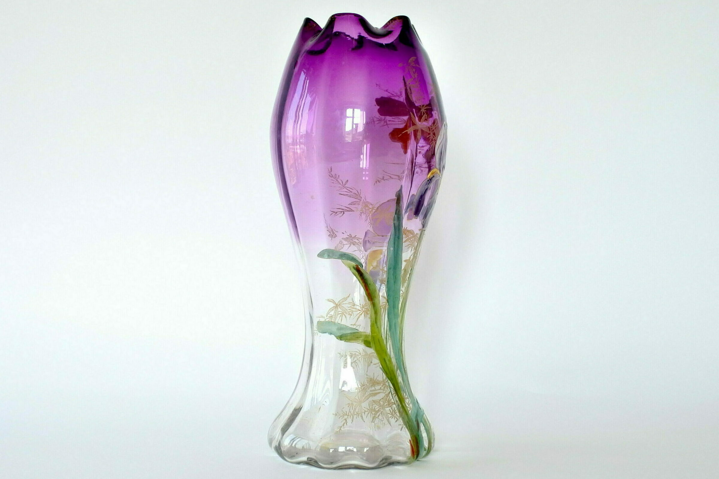 Vaso Legras in vetro soffiato con fiori di iris smaltati a caldo - 4